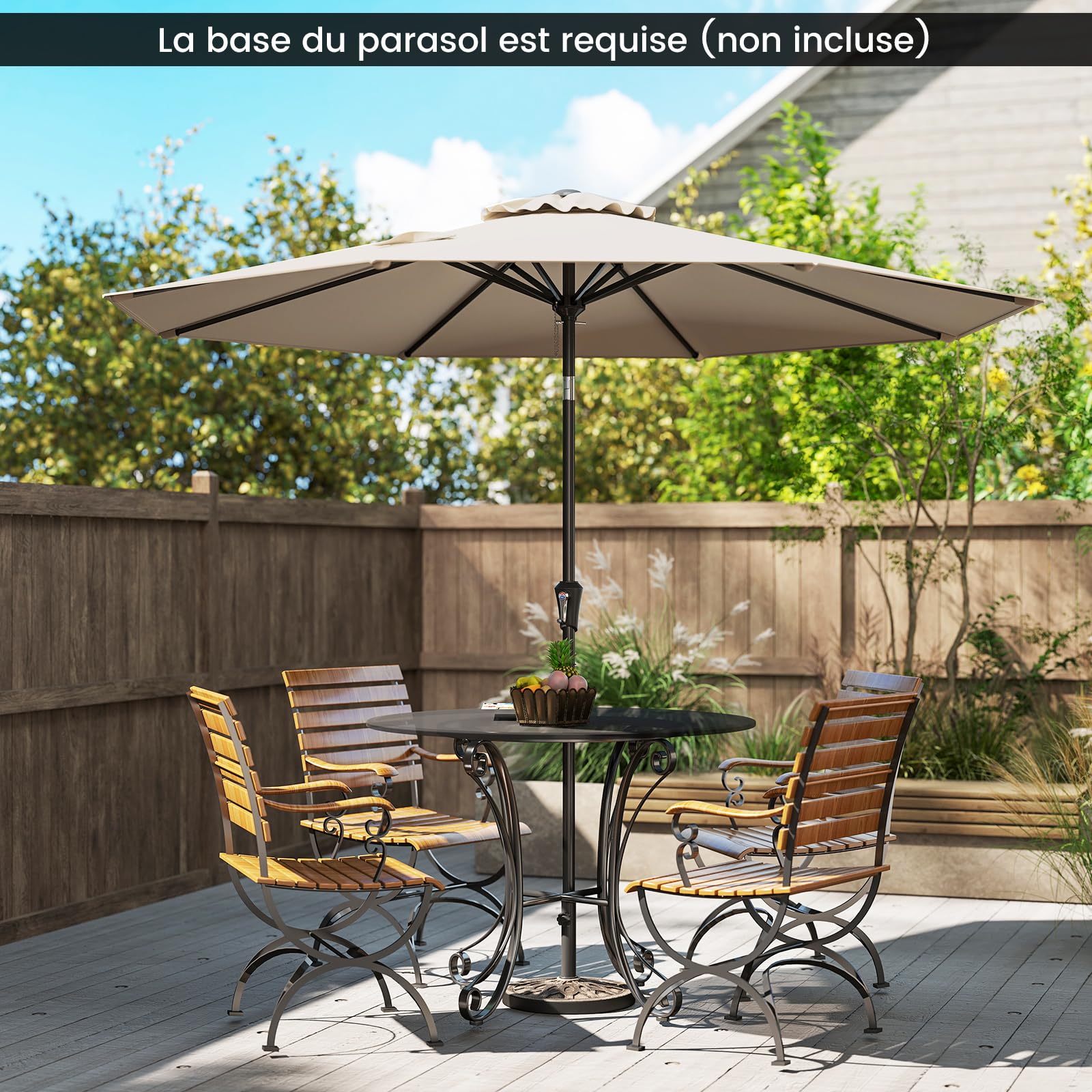 COSTWAY Parasol de Jardin Exterieur 270 cm, Parasol Balcon Solaire, 35 ° Inclinaison, Manivelle, Tissu Polyester, Toit Ventilé, Goupille de Sécurité, 8 Baleines, pour Terrasse Piscine Plage (Brun)
