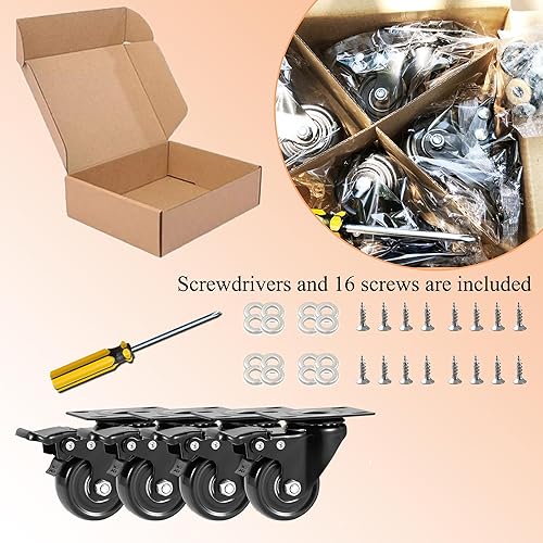 Miniatura 7 de Ruedas giratorias de 2 pulgadas, 600 libras, juego de 4 ruedas, ruedas de placa resistentes con rodamientos de bolas dobles, ruedas giratorias de