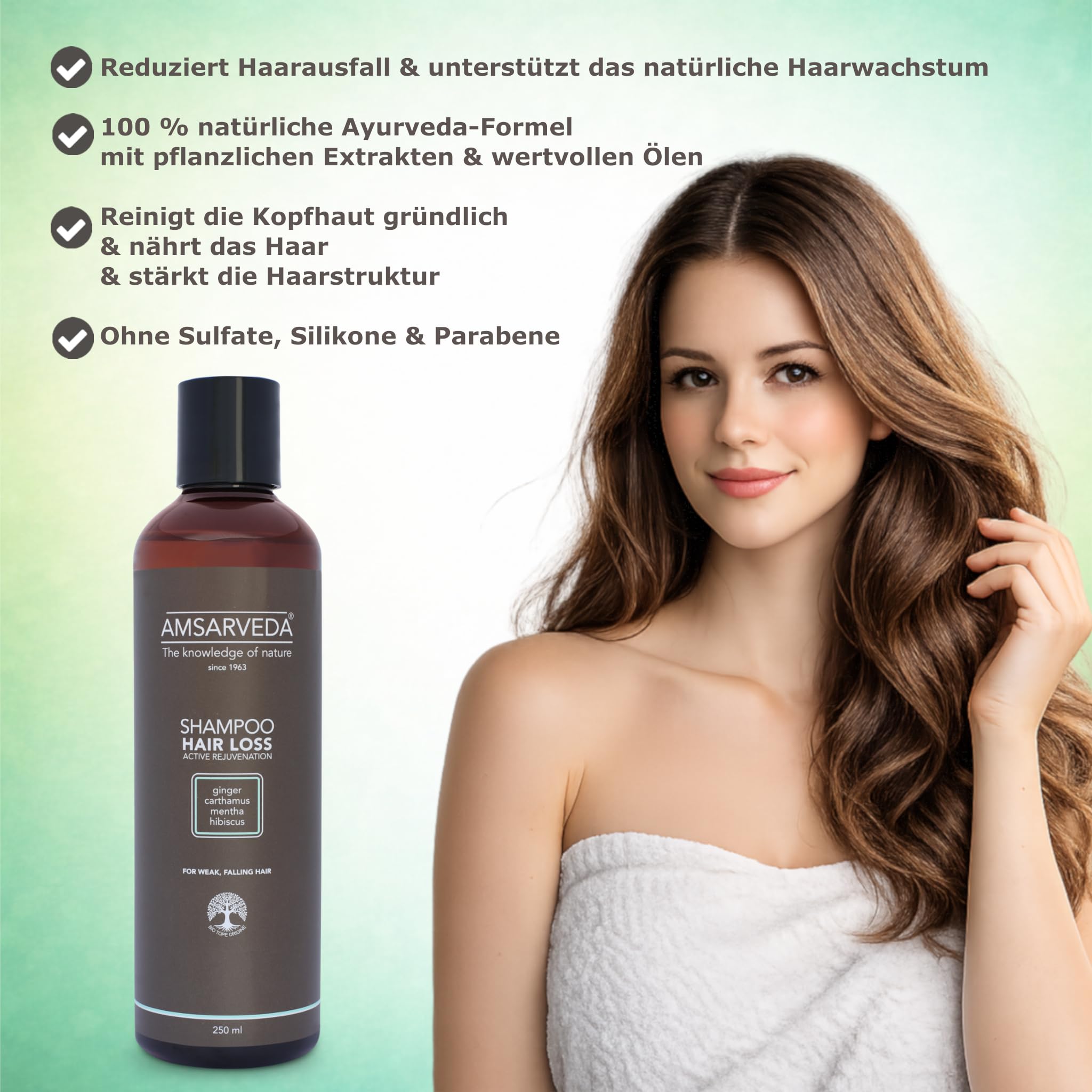 Amsarveda Hair Loss Active Rejuvenation Shampoo – 100% natürlich, ayurvedisch, intensive Reinigung, pflegend, ohne Parabene und Sulfate, 250 ml