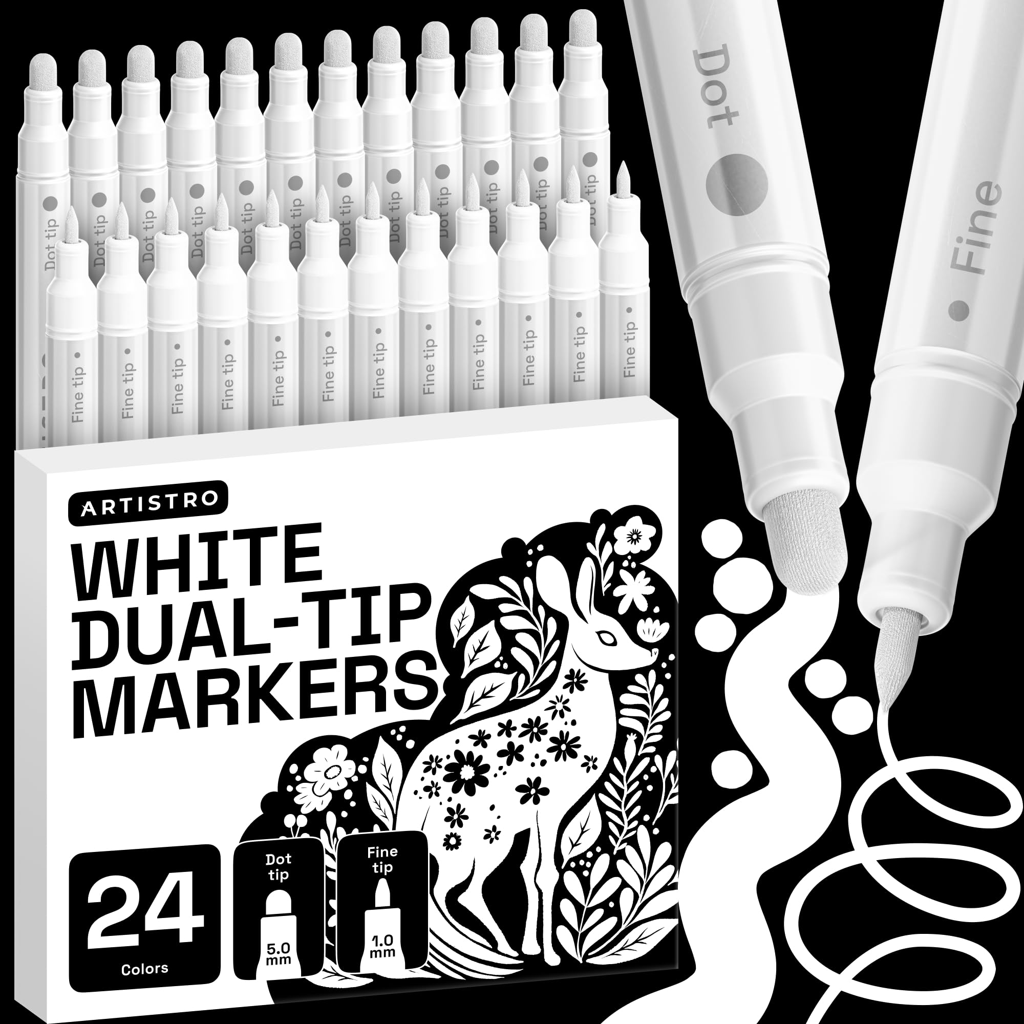 ARTISTRO 24 White Dual-Tip Acrylic Paint Marker Pens