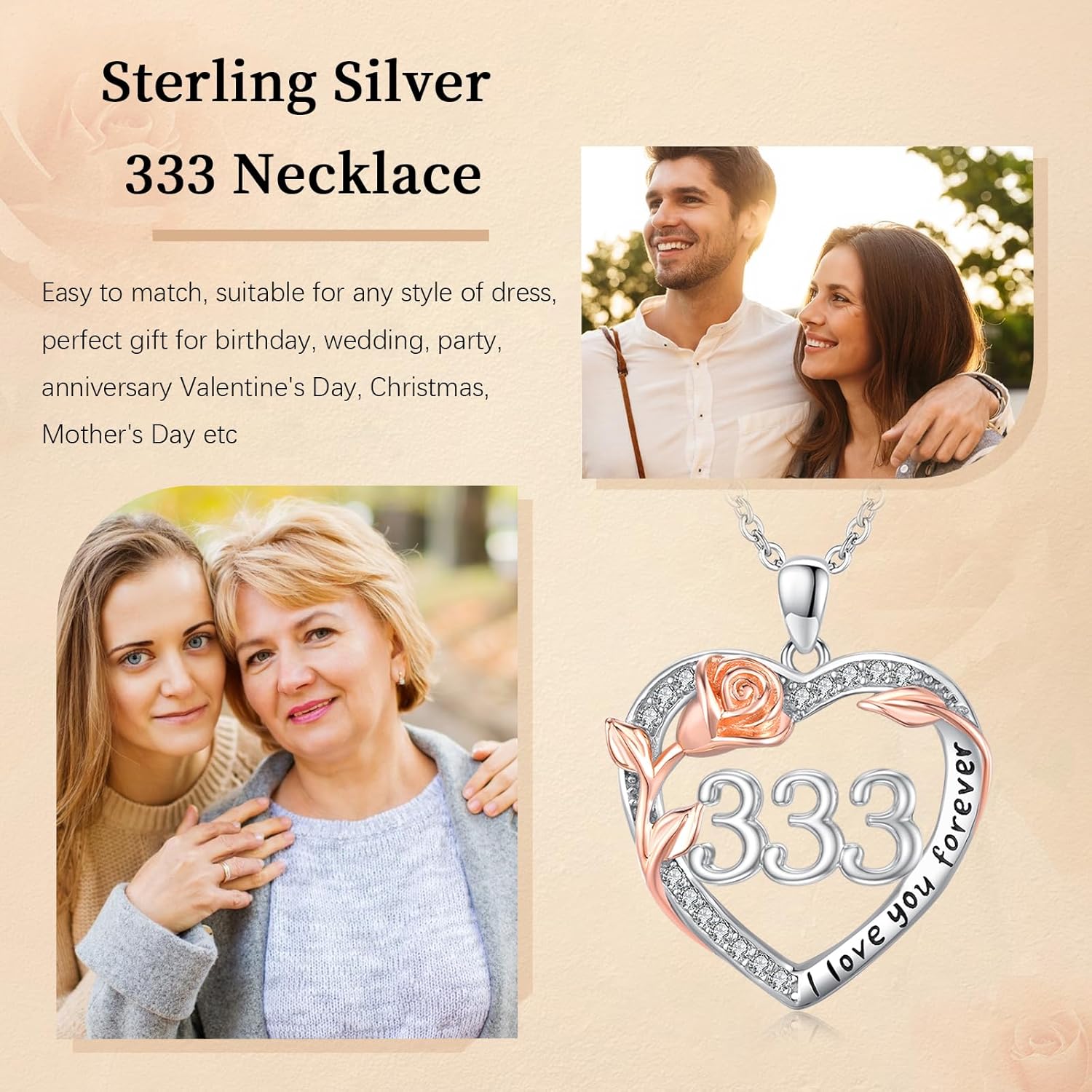 Number Necklace for Women 925 Sterling Silver Rose Angel Numbers Necklace Jewelry Birthday Christmas Gift for Grandma Mother Daughter - Image 6