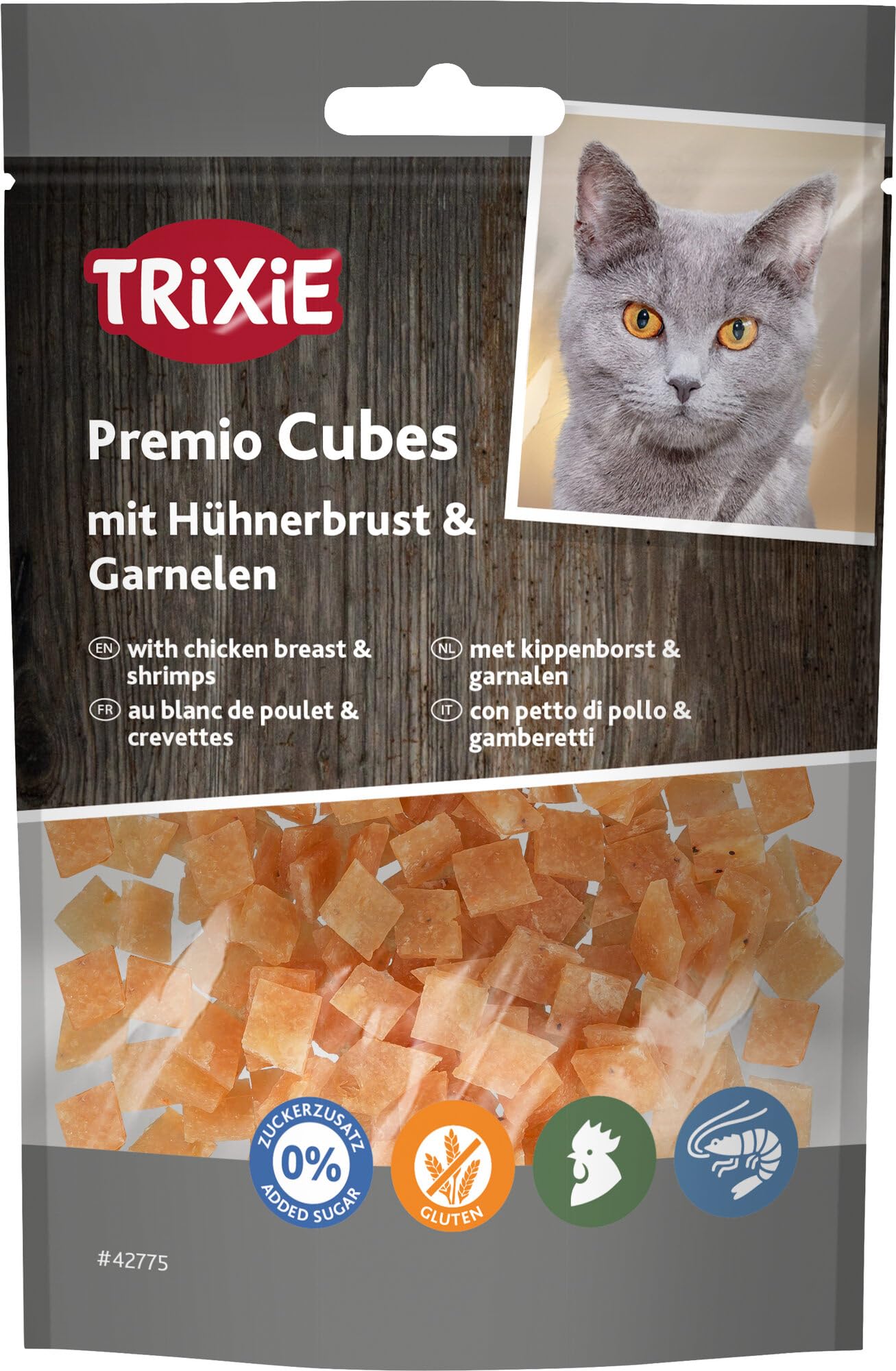 TRIXIE Cat Snack Premio Cubes Made With Natural Ingredients, 50 G, Tasty Cat Treats With Chicken Breast & Prawns - 42775