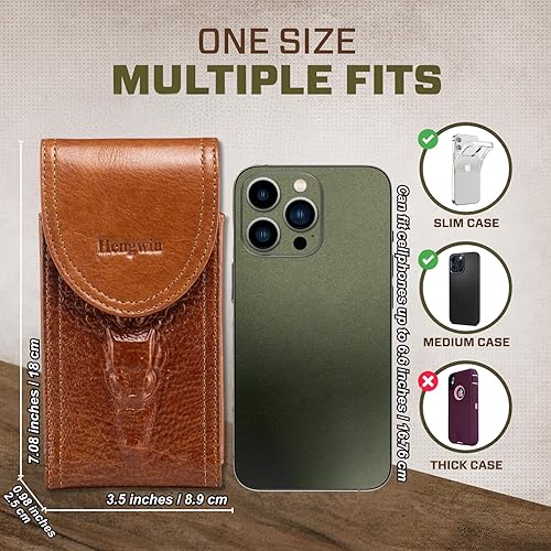 Miniatura 2 de Hengwin Funda de cuero genuino para iPhone 16 Pro Max 15 Plus 14 Pro Max Samsung Galaxy A15 Note 9 8 S23+ S22+ S21 FE S20 Ultra Funda para la