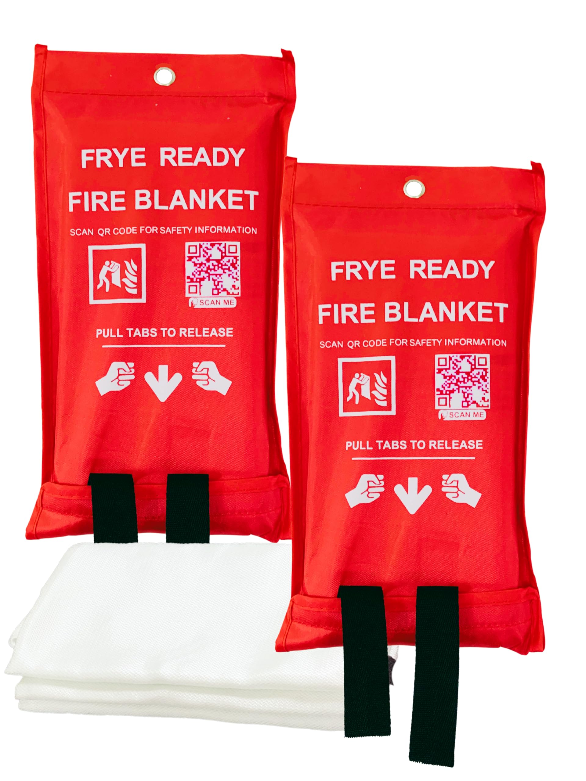 Frye Ready Emergency Fire Blanket (2-Pack) Woven Fire Safety Blanket w/PDF Guide - Skin-Friendly Fire Blanket to Smother a Kitchen Fire w/Front Open Prepared for Easy Deployment - 13” x 9” x 3”