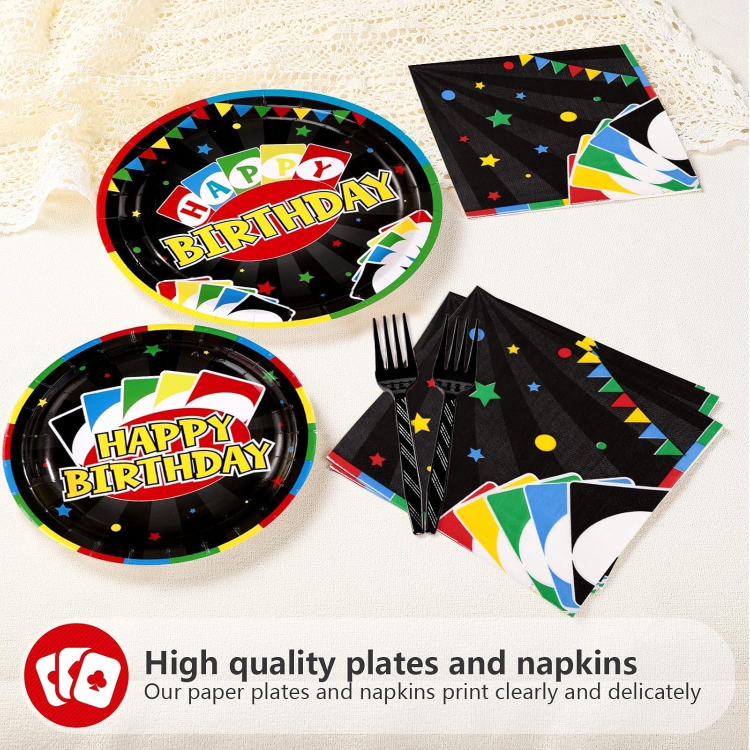 200Pcs Card Game Birthday Party Supplies Colorful Play Card Party Plates and Napkins Disposable Game Night Tableware Set for Adults Boys Cards Games Themed 1st Birthday Supplies, Serves 50