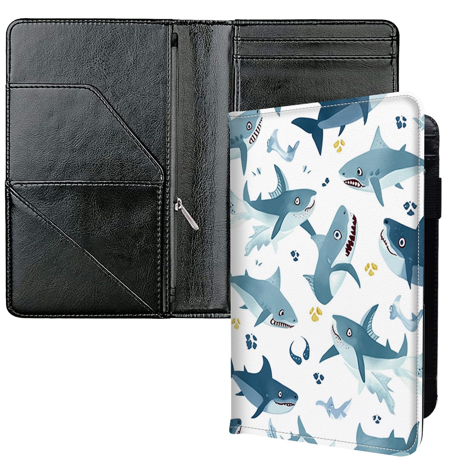 Server Books for Waitress, with 7 Large Pockets, Waiter Serving Book, Waitstaff Server Order Pads, Cute PU Leather Server Book with Pen Holder Fit Server Apron, Sharks and Fish