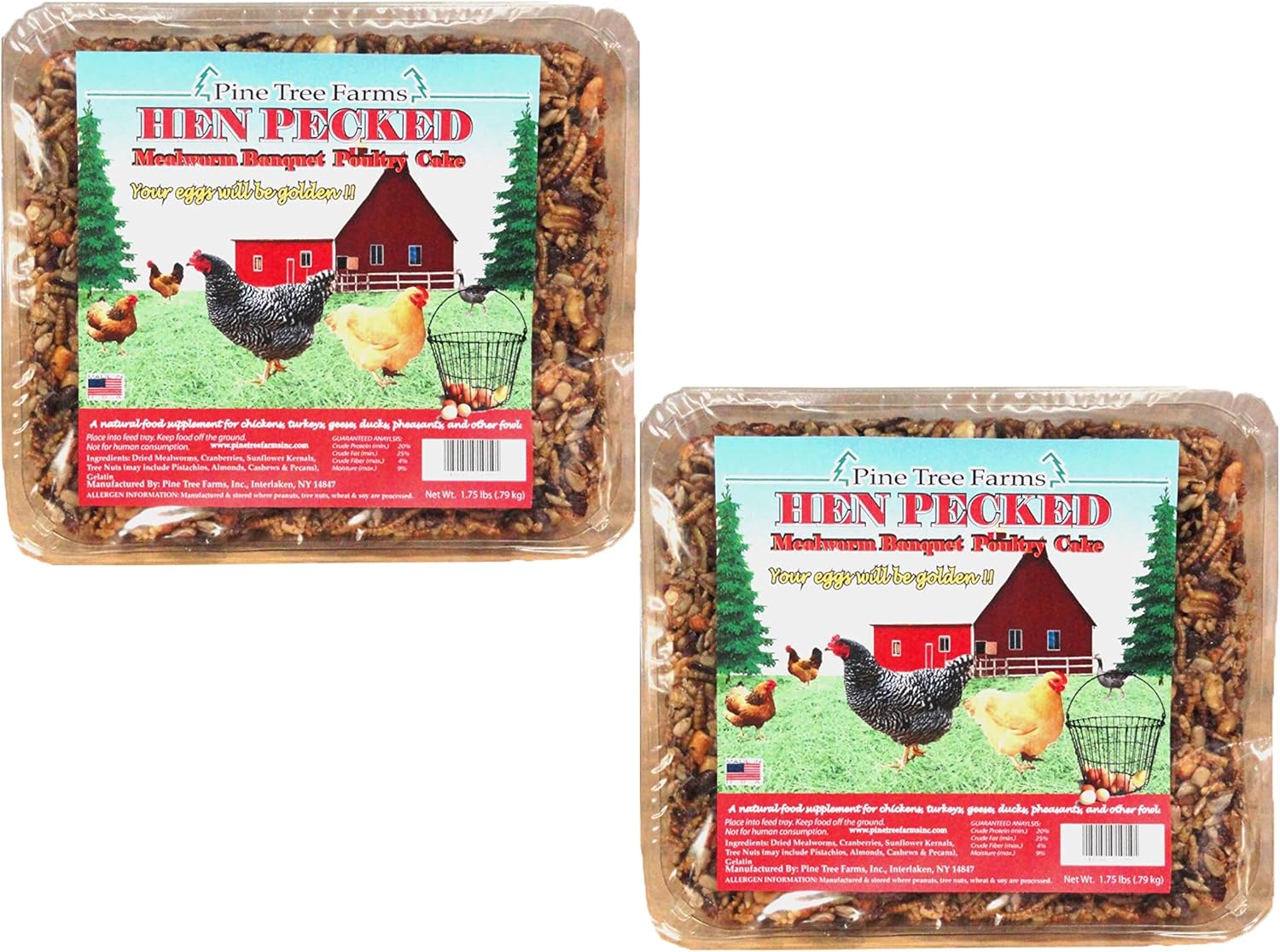 2-Pack Pine Tree Farms Hen Pecked Mealworm Poultry Cake 1.75 lbs 4000