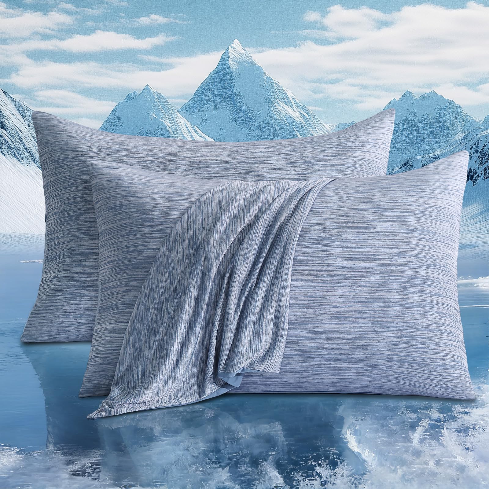Photo 1 of LUXEAR 2 Pack Cooling Pillow Cases for Hot Sleepers, Arc-Chill Q-Max > 0.5, Hair & Skin Friendly, Double-Sided, Machine Washable, Hidden Zipper, Gift for Women & Men, 20x26, Blue