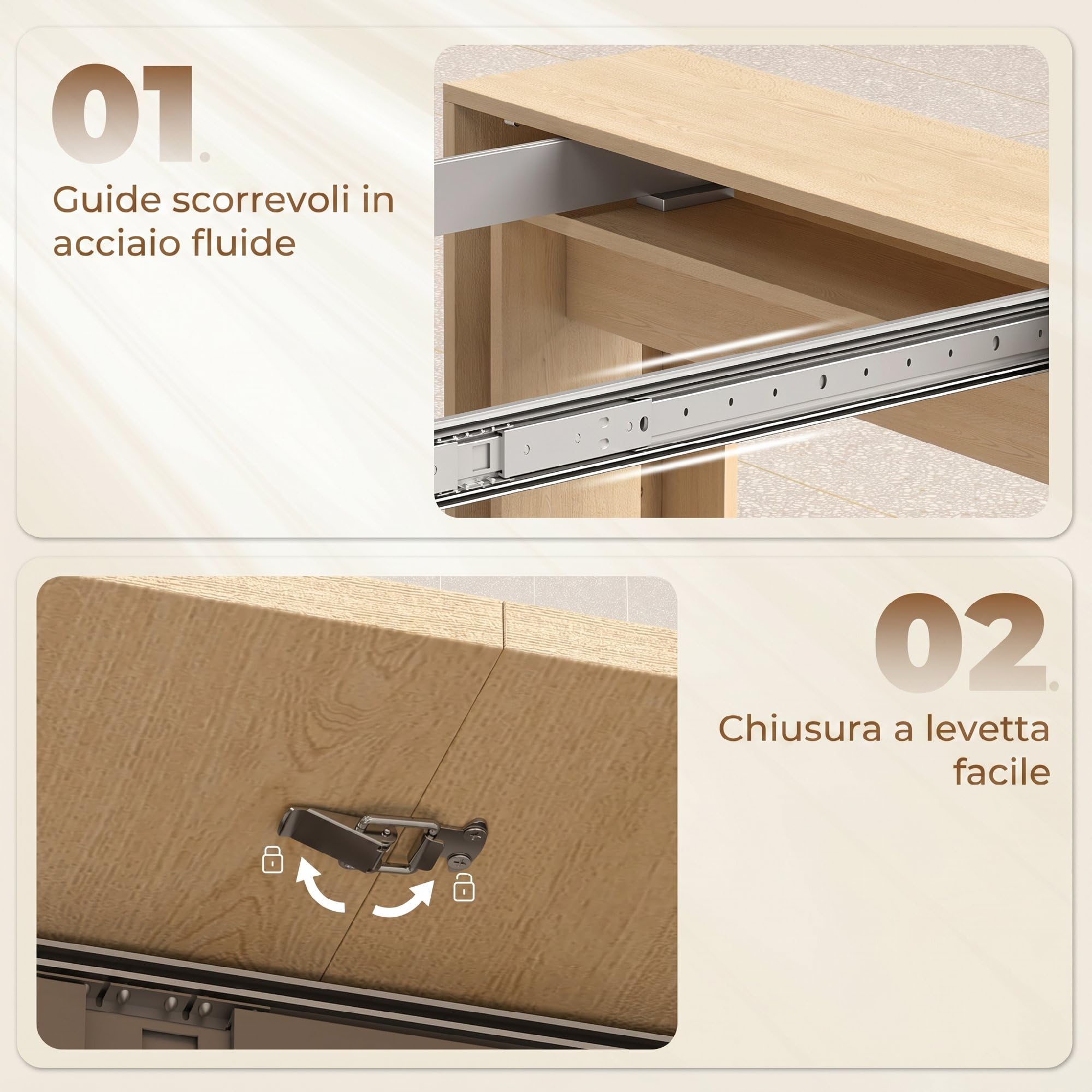 HOMCOM Tavolo da Pranzo Allungabile 48-240x90cm per 10 Marrone Chiaro | Tavolo Consolle Allungabile Rettangolare Salvaspazio, 4 Prolunghe, Soggiorno Cucina, Effetto Legno