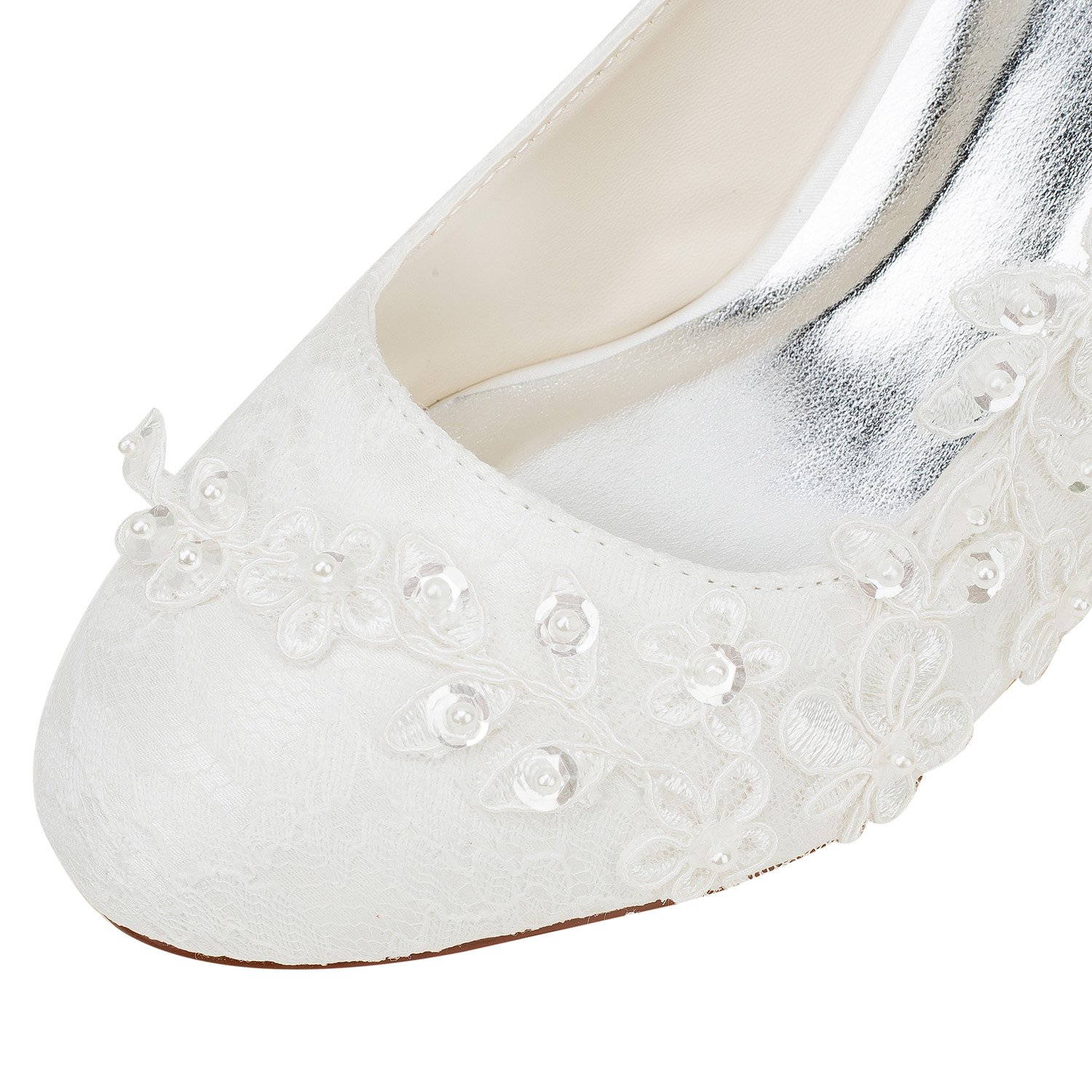 Chaussures de mariée Femmes Soie comme du Satin Talon bottier Escarpins avec Couture Dentelle Une Fleur Cristal Pearl