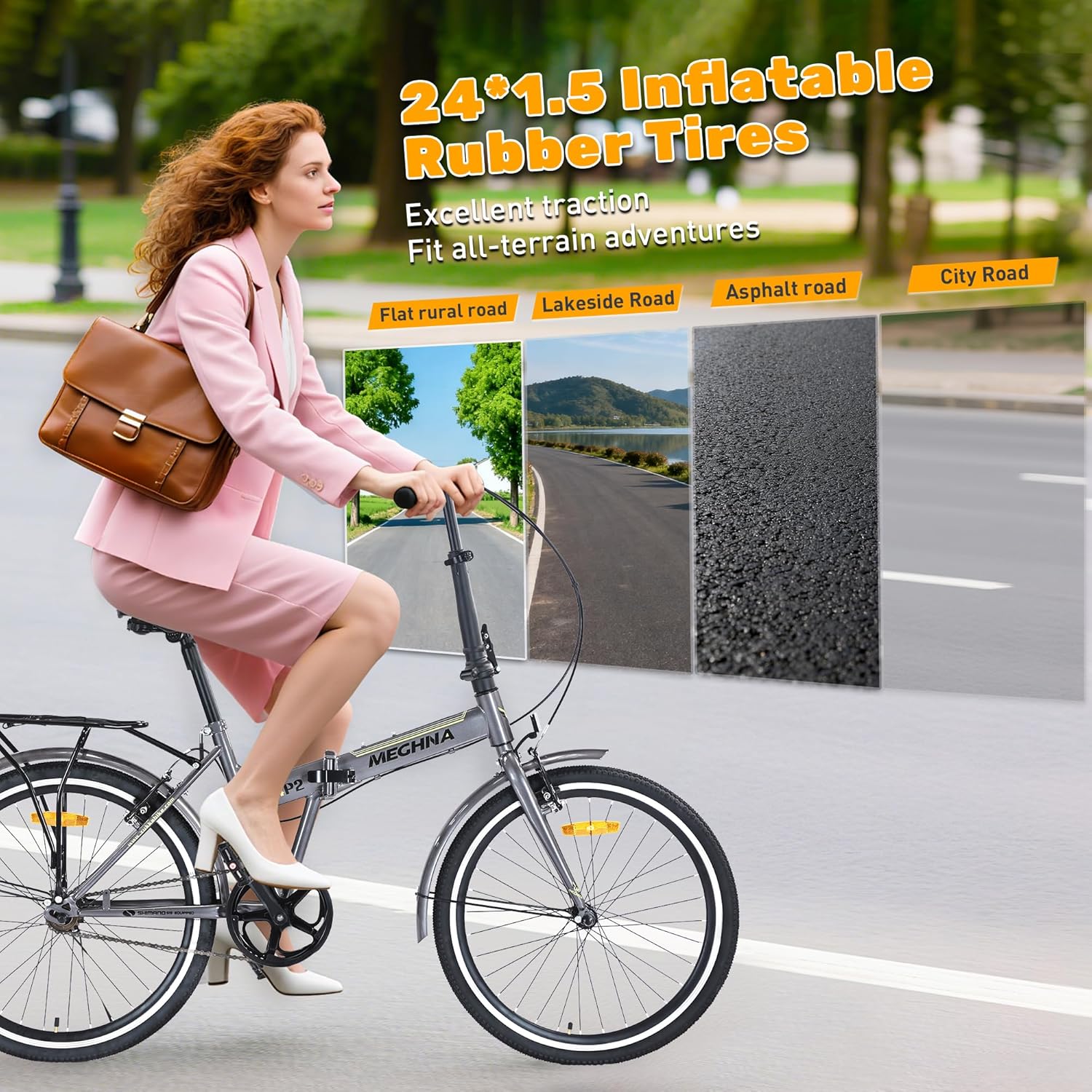 WEEROCK 24 Inch Folding Bike, Single Speed/ 7 Speeds 24" Foldable Bicycle, Steel Frame V Brakes 24x1.5 Bicycle Tires for Adult, Men, Women, Students