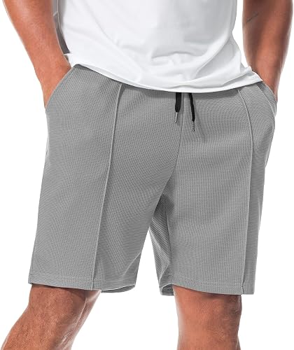 Curluriy Hombre Pantalones Cortos Gofre Bermudas Casual Shorts con Bolsillo | Verano,Clásico,Cordón,Cintura Elástica,Transpirable,Regular Fit