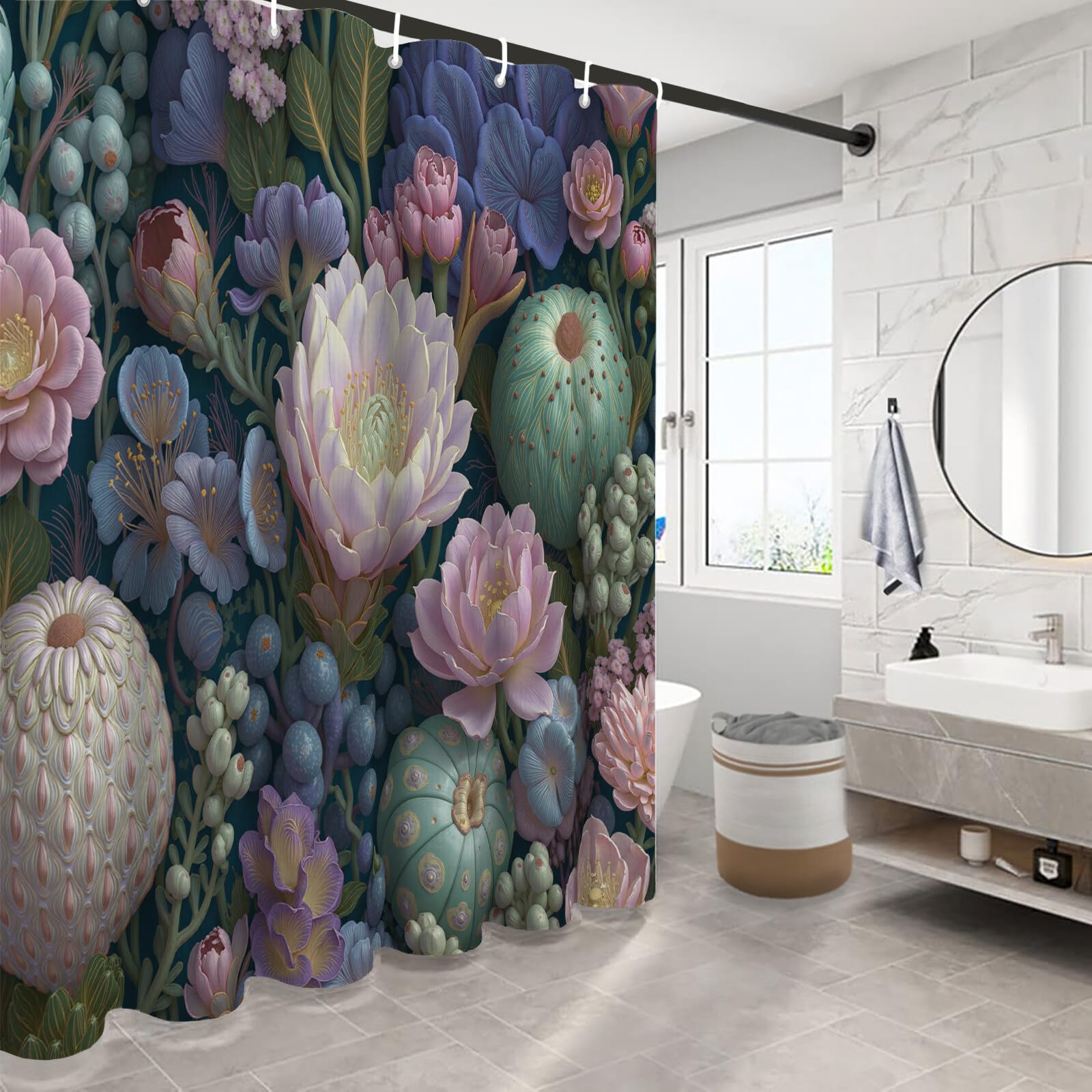 Rideau Douche,Rideau Baignoire Lavable en Machine Rideaux Douche Tissus Lavable Rideau De Baignoire Lavable pour Salle De Bain Domicile Baignoire Famille,Illustrations De Jardin,
