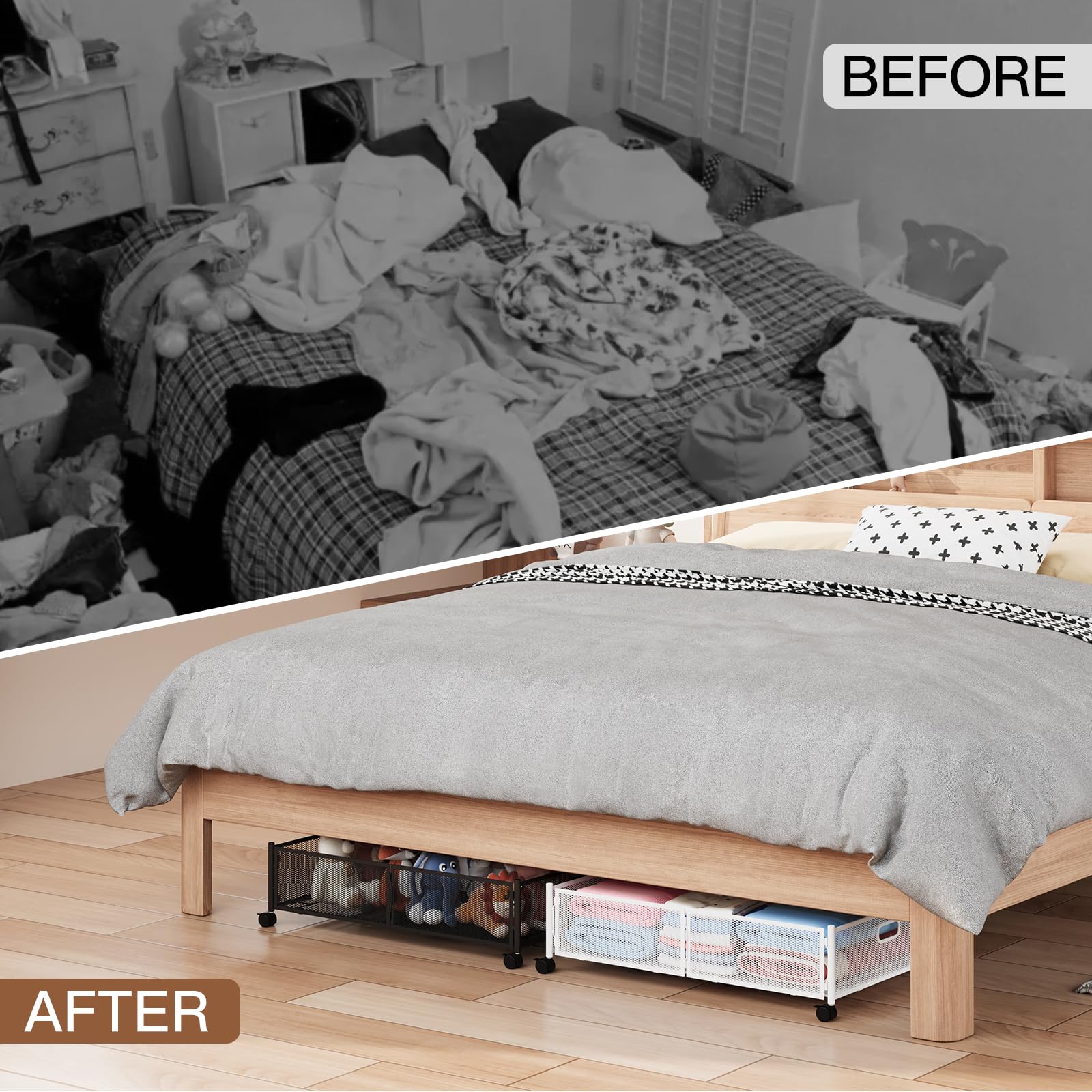 Gawerk Unterbettkommode mit Rollen, faltbarer Metallgitter-Unterbett-Aufbewahrungsbehälter, werkzeuglose Montage, Kleiderschublade, Organizer, 2 Stück