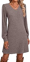 Ficerd Women's Knit Long Sleeve Sweater Dress Casual V Neck Tunic Dresses Fall Trendy Outfits