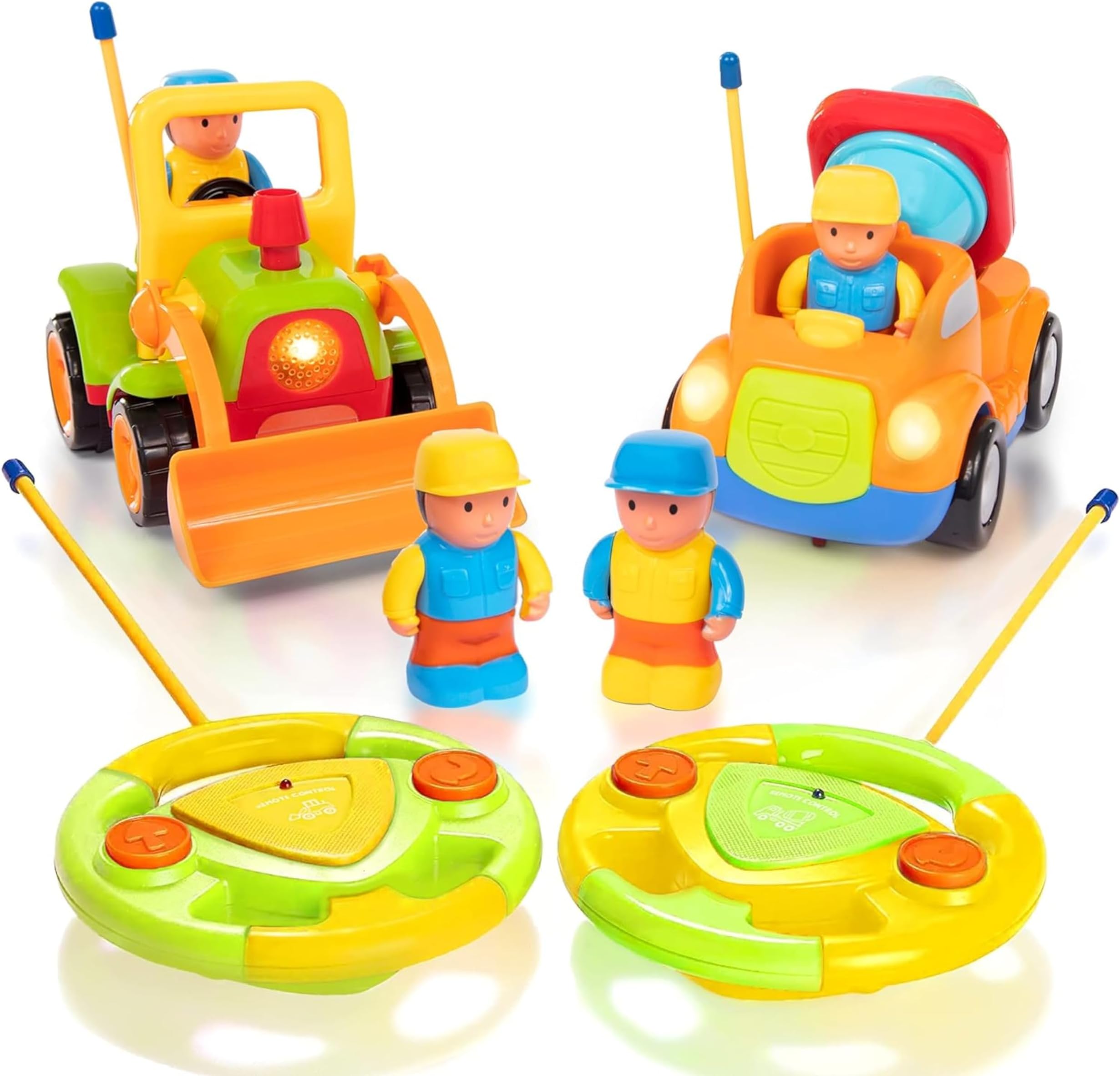 Prextex 2-Pack RC Cartoon Cars: Remote Control Cars for Kids Age 2-3 - Kids Remote Control Truck and Tractor Car Toys for Boys - Ideal Stocking Fillers for Toddlers Age 2-3