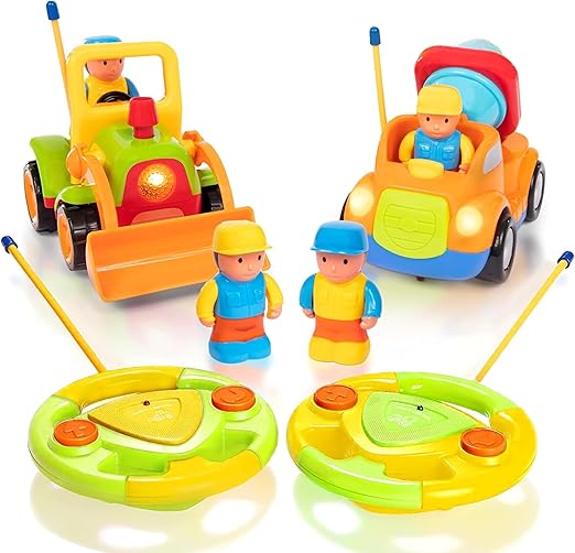 PREXTEX 2pk Remote Control Cars for 3-5 Year Old Boys - Truck & Tractor Toddler Toys