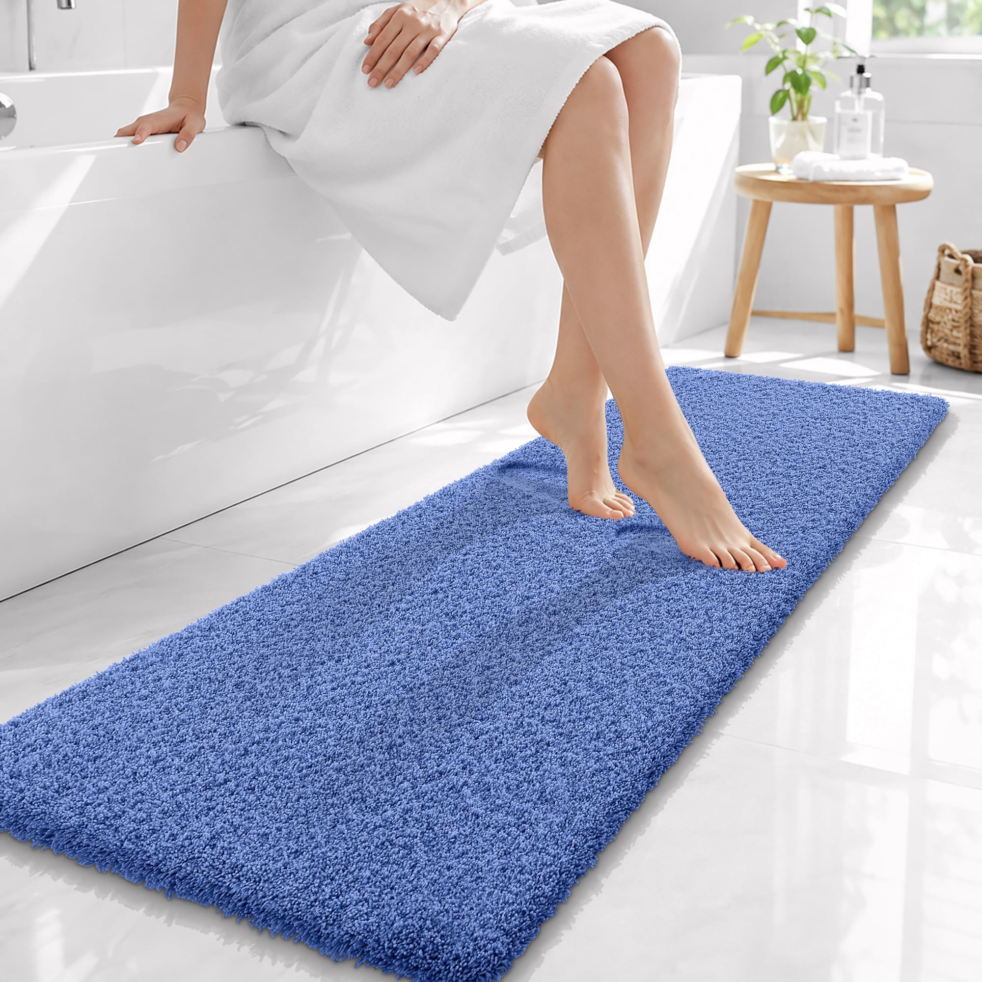 OLANLY Microfiber Bathroom Runner Rug 59x20, Soft Bath Mat, Cornflower Blue
