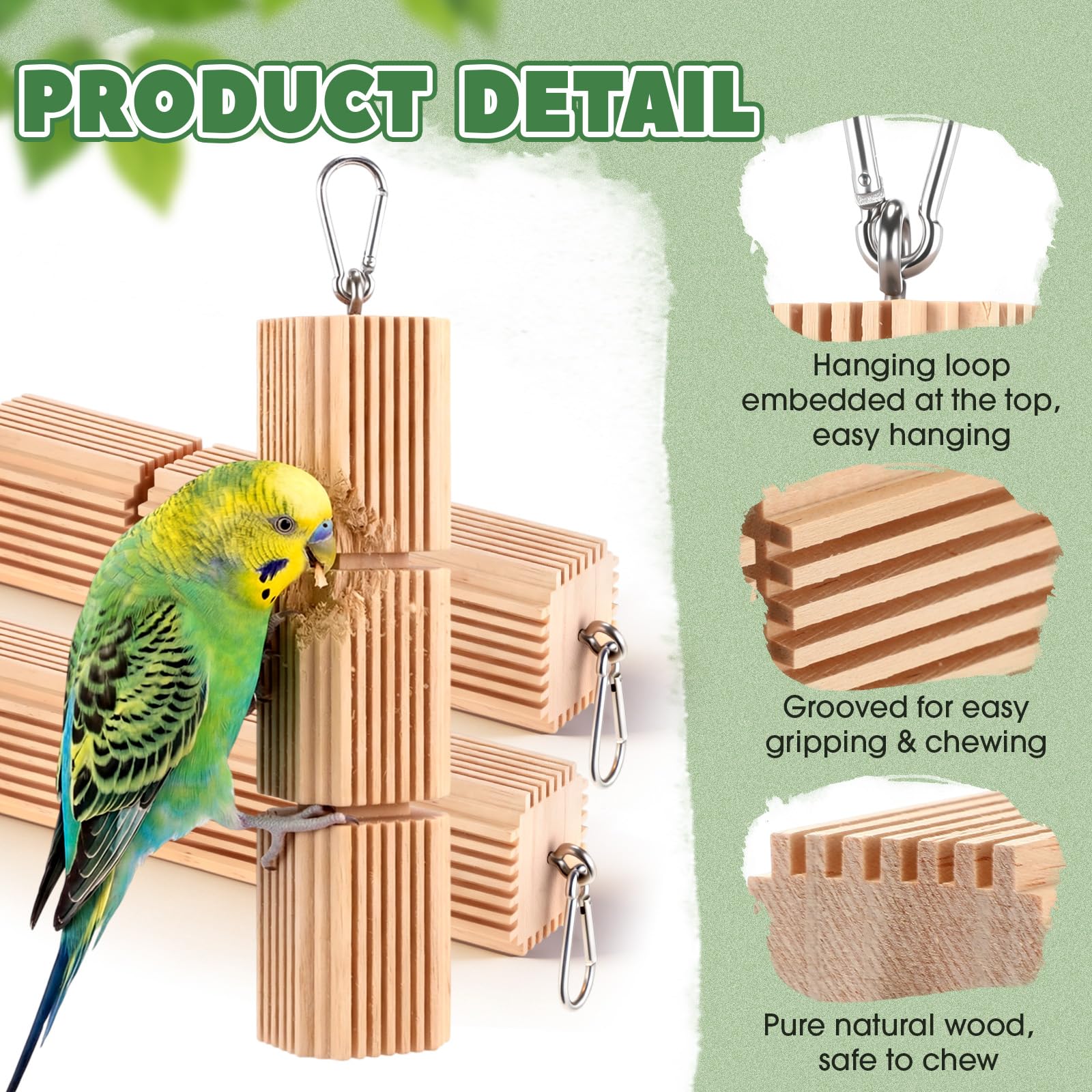 CroBlissful Lot de 3 jouets à mâcher en bois naturel de 22,9 cm pour perroquet, accessoires à mâcher pour soulager l'ennui, l'anxiété, pour perruche, calopsitte, conure, perruche, inséparable