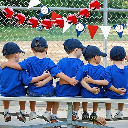 Miniatura 6 de Tatuo 6 banderines de béisbol, banderines de papel, guante de béisbol y gorra de béisbol para decoraciones de fiestas temáticas deportivas,