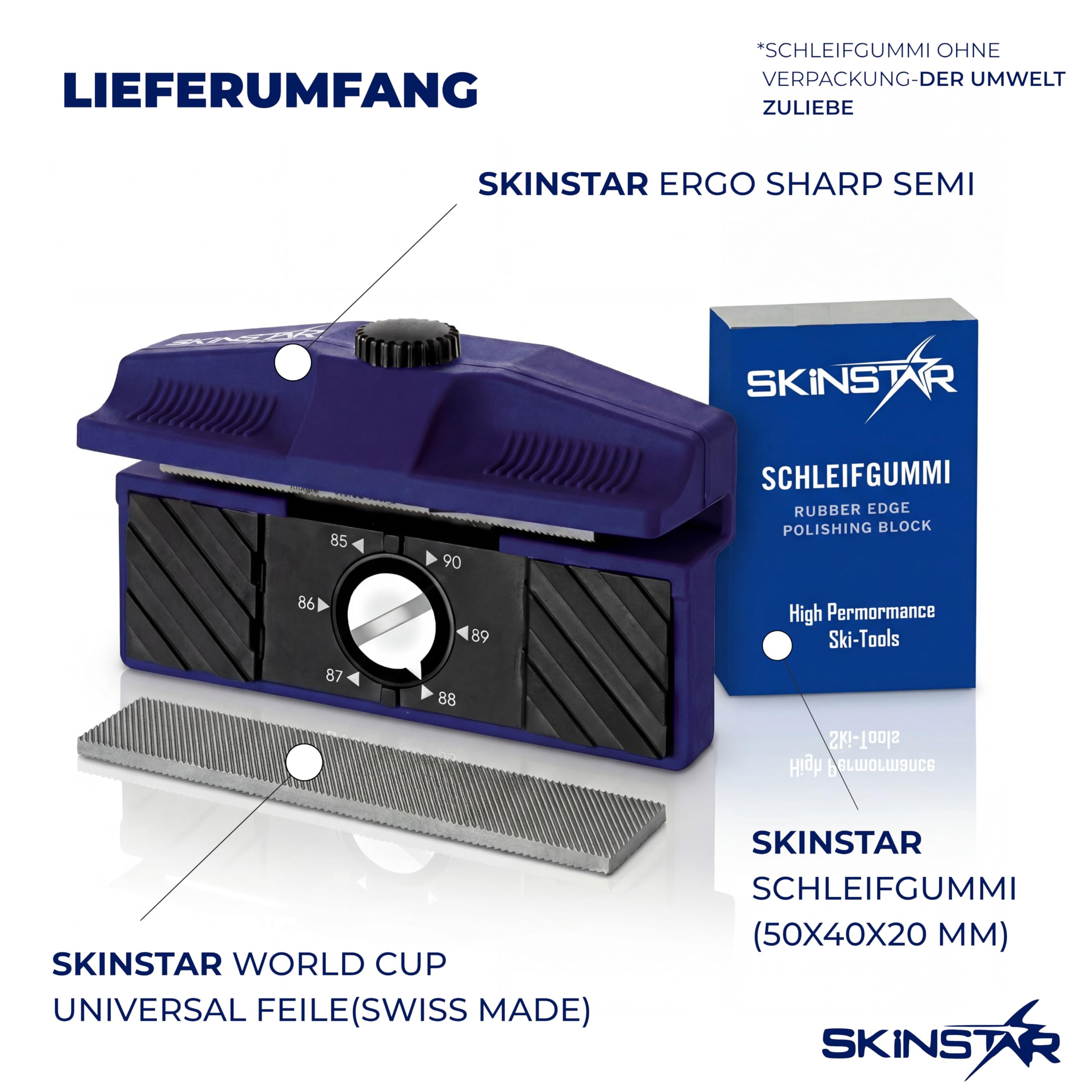 SKINSTAR Ergo Semi Edger Kantenschleifer 90°-85° | Seitenkantenschleifer für Ski & Snowboard | ergonomischer Kantenschärfer mit Gleitflächen | inkl. Schleifgummi zum Entgraten & Polieren