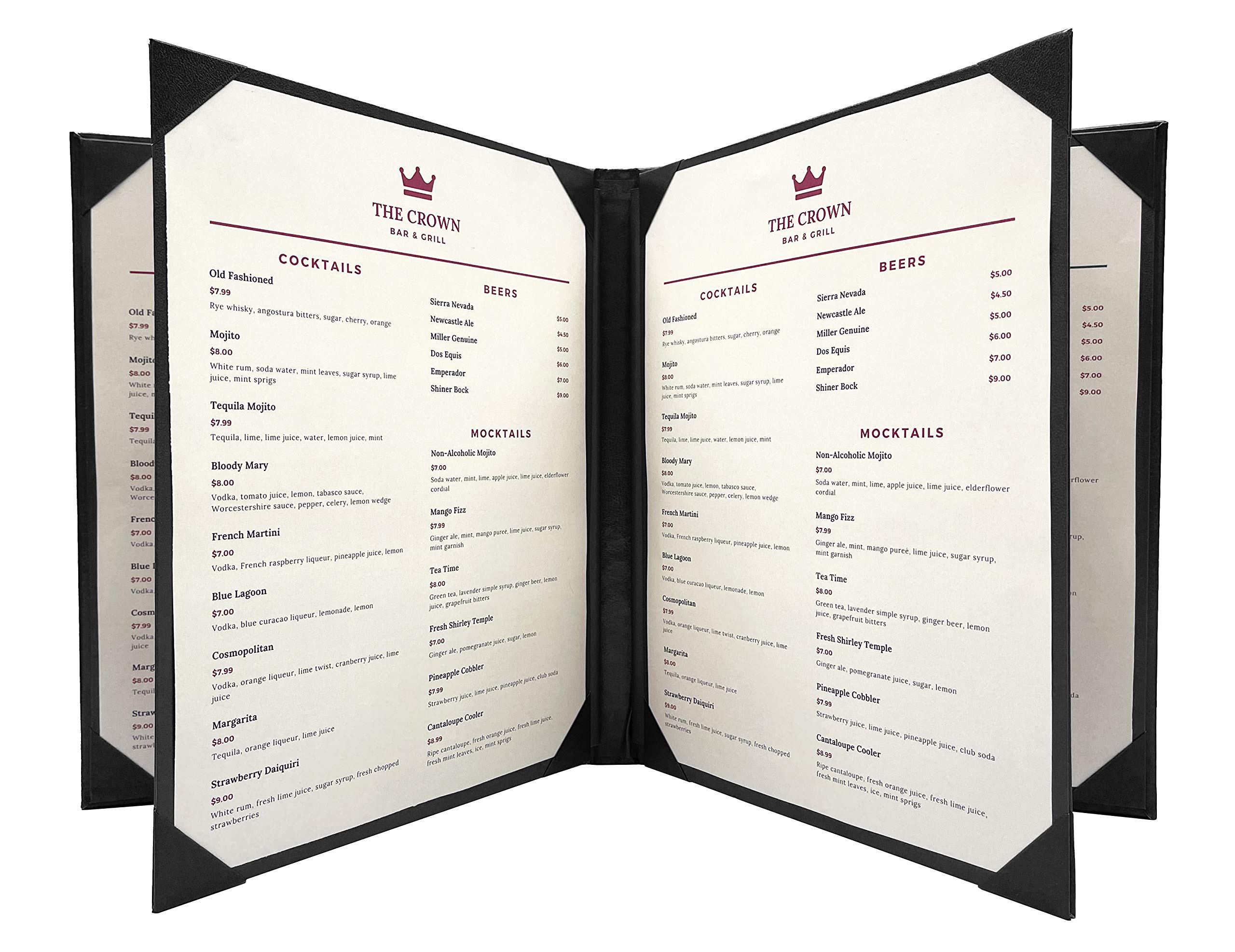 Black, 5-Pack, Restaurant Menu Covers - 8.5