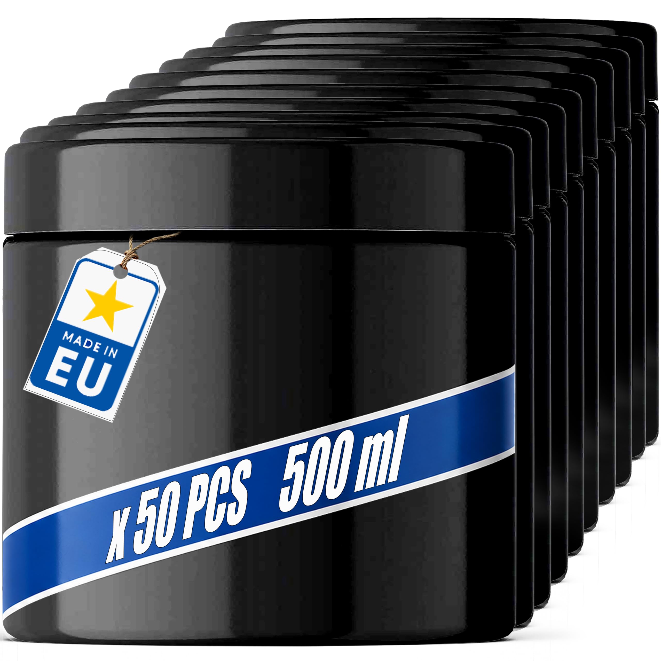 POSH Barattoli ermetici, 50 x 500 ml, colore nero, in PET per uso alimentare, con coperchio a vite, per caffè, spezie, erbe