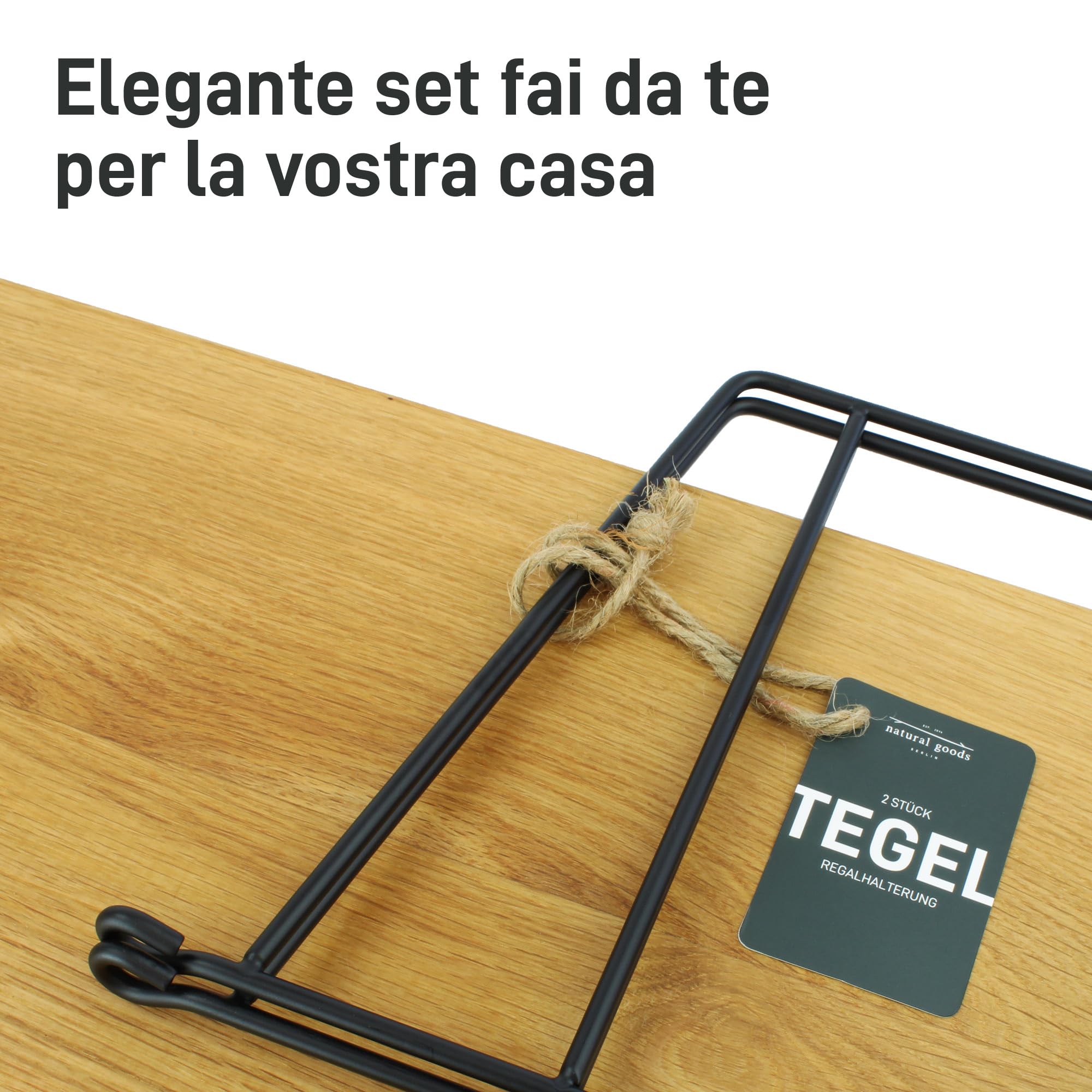 Natural Goods Berlin 2 supporti per scaffali TEGEL, Design supporto da parete per scaffale, mensola sospesa, mensola da parete (6 livelli, nero)