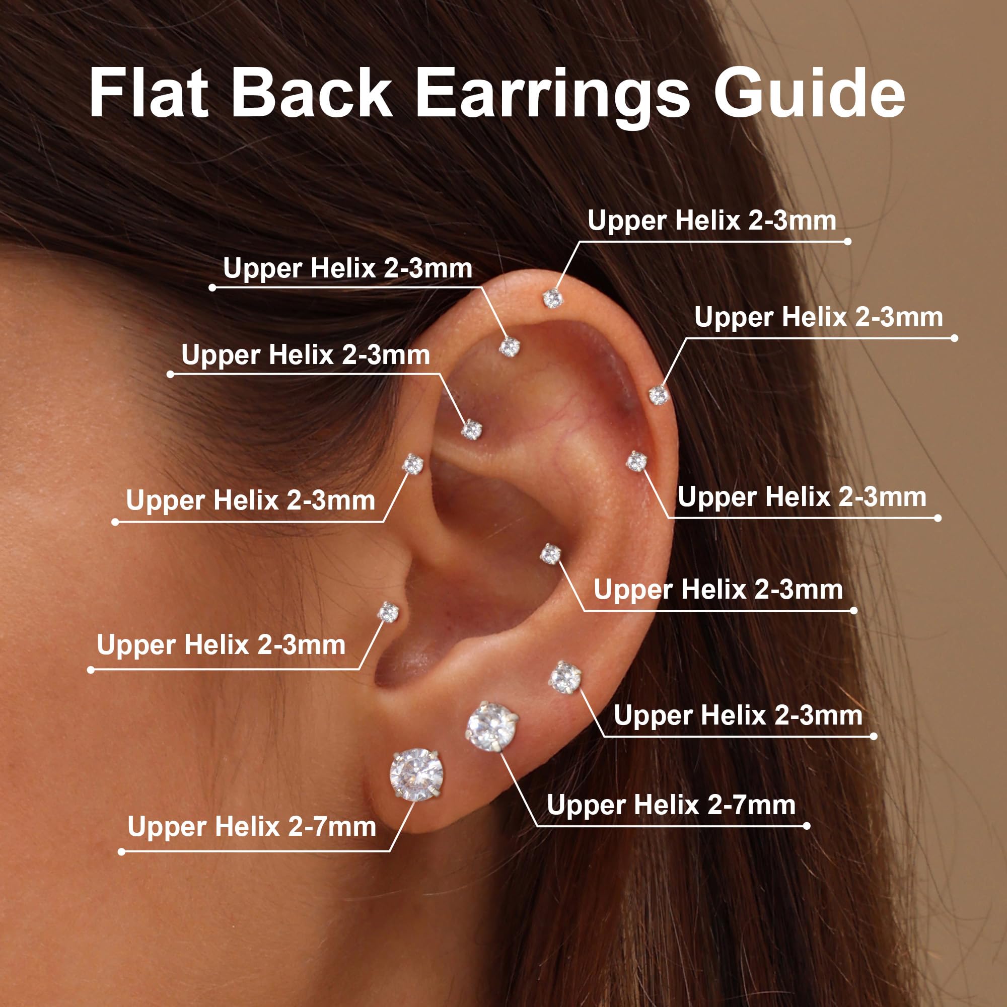 Aretes tipo dormilona de espalda plana para mujer, aretes de acero quirúrgico hipoalergénico con piedras de circonita cúbica, 6 pares (18-20G), Acero inoxidable, No es una piedra preciosa 2
