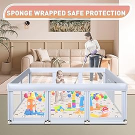Hiaksedt 7450 Large Baby Playpen with Mat PlayPen for Babies and Toddlers, Play Yards for Indoor & Outdoor with Zipper Gates, Breathable Mesh