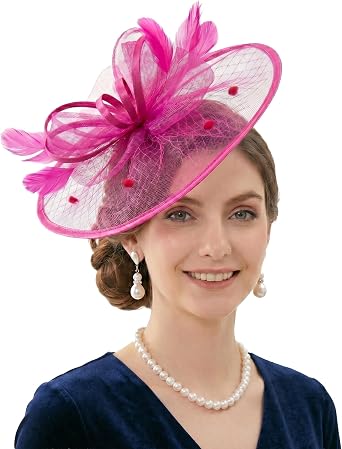 Fascinators Hats for Women, Derby Fascinator Headband, Lightweight Tea Party Hat, 2-in-1 Clip, Cocktail Wedding