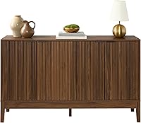 Best Choice Products 55" Walnut 4-Door Reeded Sideboard Buffet Cabinet w/Adjustable Shelves & Soft-Close Hinges