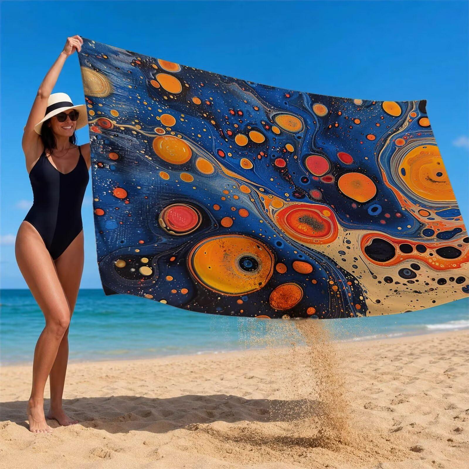 Toalla Playa Grande 160 x 220 Vacaciones Accesorios Viaje, Toalla Playa Abstracto Suave Cómodo Secado Rápido, Redondo Toallas Baño Grandes 220x160cm para Yoga Fitness Natación Sauna Baño XTLS-4236