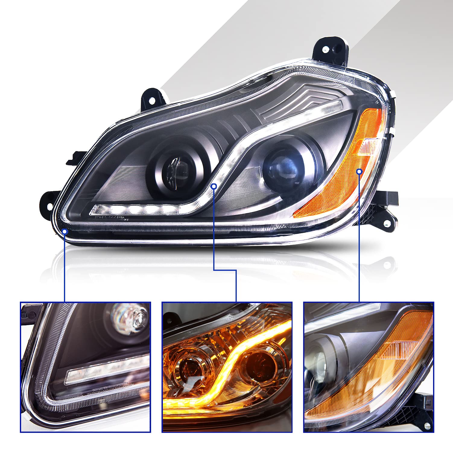 Headlights Assembly Black Projector w/LED DRL Set For 2013-2021