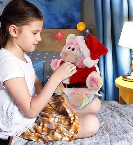 Miniatura 7 de DolliBu Oso de peluche de Papá Noel arcoíris  Disfraz de animal salvaje súper suave con traje de Papá Noel rojo, bonito regalo de vida silvestre,