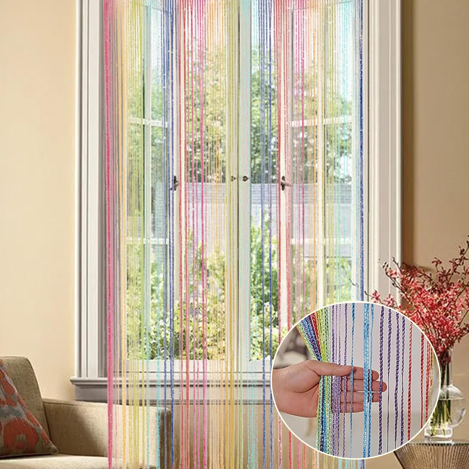 Tenda A Fili Glitterata Per Porta - 100x200 Cm, Colorata, Antimosche E Decorativa - 5