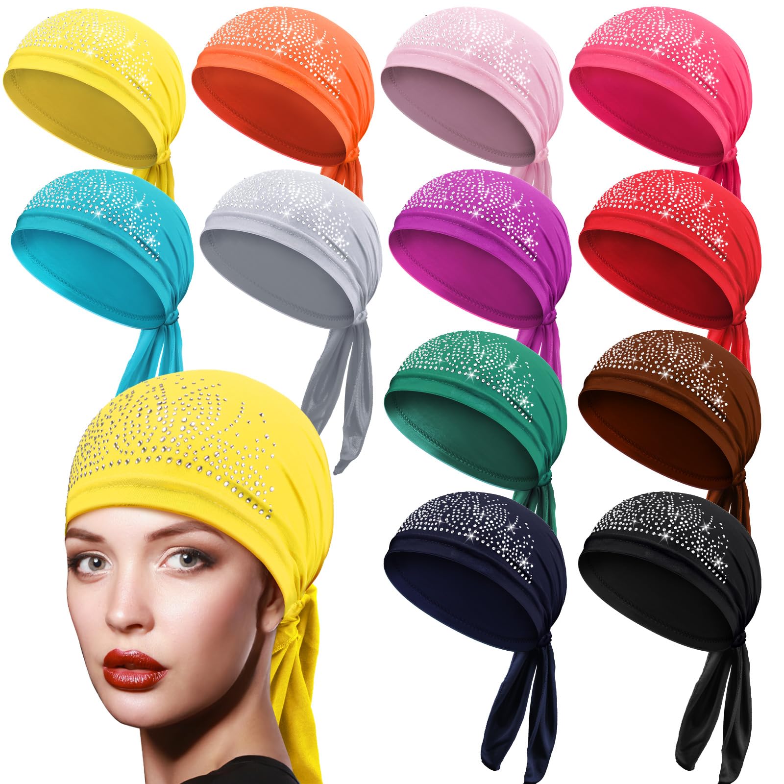 Amazon.com : Jiuguva 12 Packs Rhinestone Head Scarf Women  display picture 2