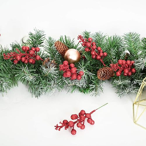 Miniatura 2 de Paquete de 14 tallos de bayas con purpurina navideña, púas navideñas artificiales de 7.8 pulgadas para adornos de árbol de Navidad, corona de