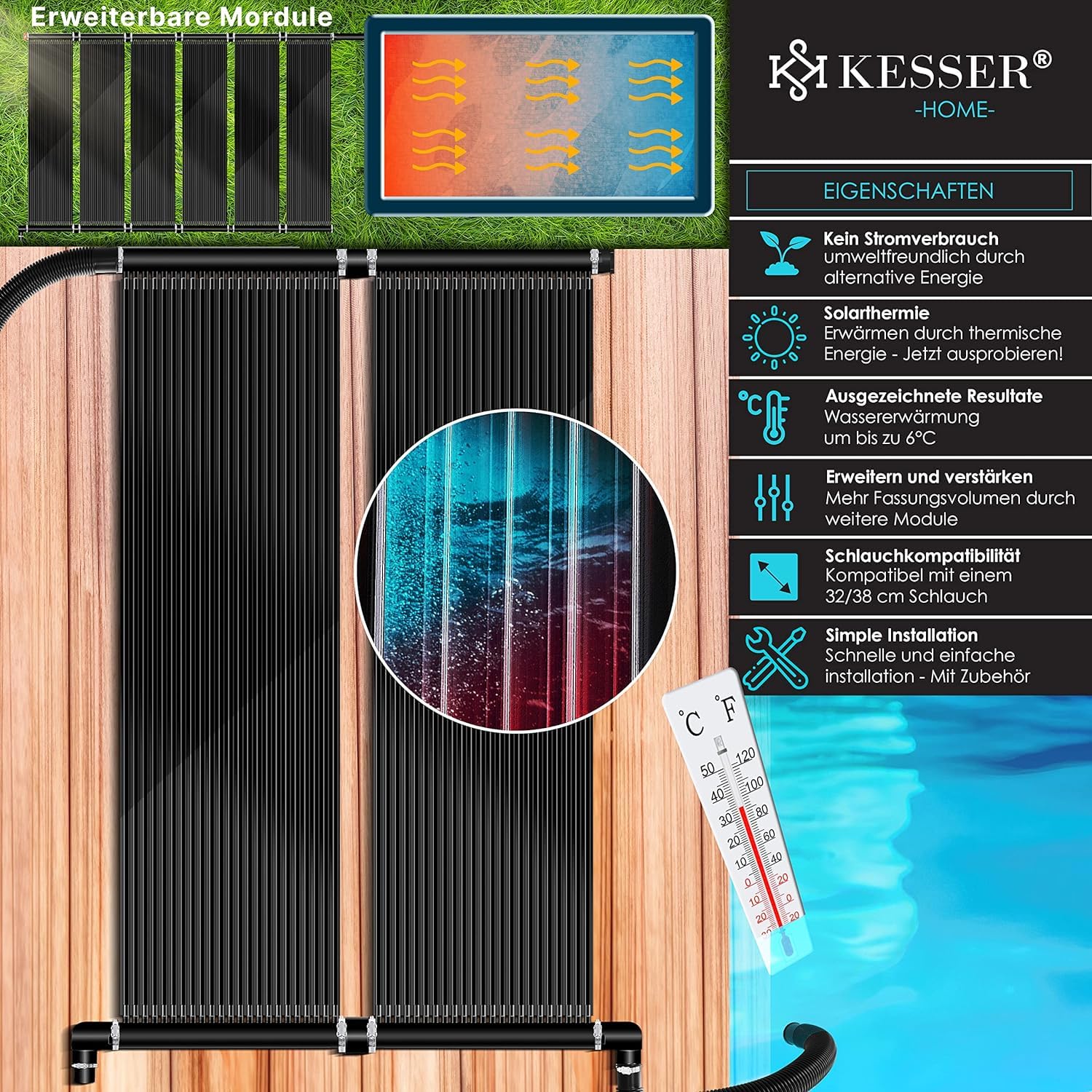 KESSER® Calentador Solar para Piscinas, Calentador de Agua, Calentador Solar para Piscinas l Se Puede Ampliar según Las Necesidades l Plástico Resistente a los Rayos UV, 400 x 70 cm