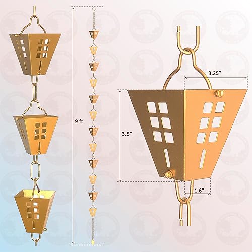 Miniatura 5 de Whispering Winds Cadena de lluvia con adaptador  9 pies resistente a la intemperie y ajustable cadena de lluvia de metal de 12 tazas para canalones,