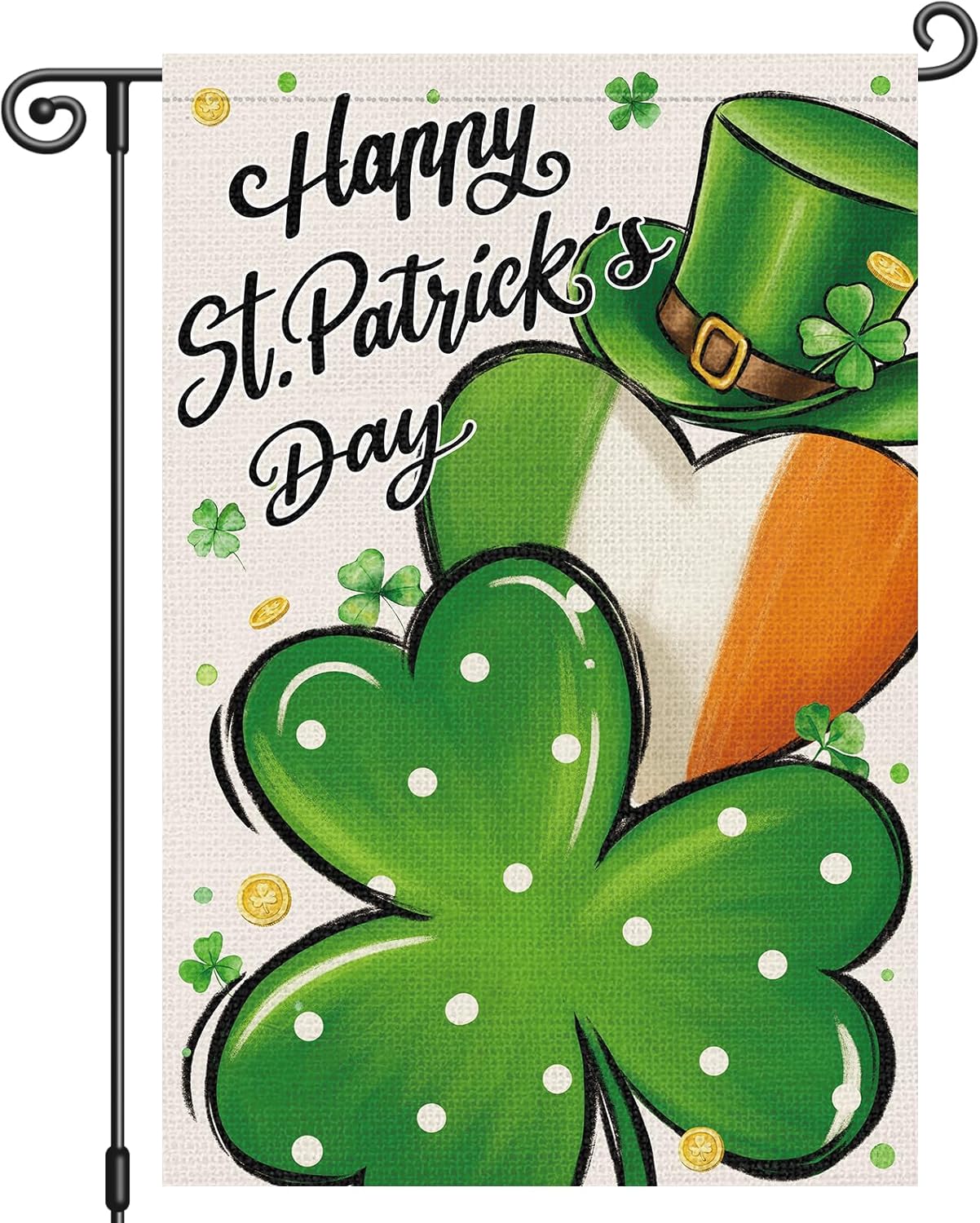 Louise Maelys St Patrick's Day Garden Flag Shamrock Clover Hat 12x18 Inch Double Sided Small Burlap Welcome Saint Patricks Spring Holiday Yard Outdoor Sign Outside House Decoration