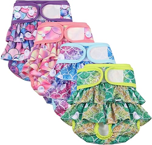 Miniatura 8 de Chenkaiyang Paquete de 4 pañales para perras, pañales lavables y reutilizables para cachorros, altamente absorbentes, cómodos pañales para perros en