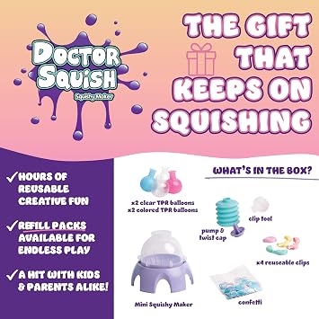 Doctor Squish ミニスクイッシーメーカー | DIYスクイッシー作成キット 5歳以上のお子様向け | TPRバルーンで自分だけのスクイッシーを作る | イージーメーカーのおもちゃ