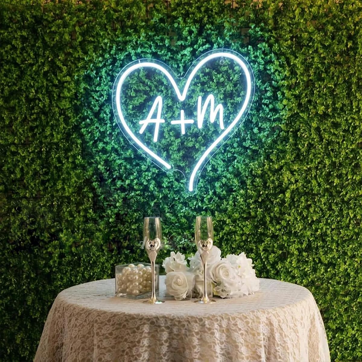 Letrero de neón con forma de corazón personalizado para boda, aniversario, día de San Valentín, iniciales con letrero de neón de corazón, letrero de neón LED para boda, día de San Valentín, regalos de