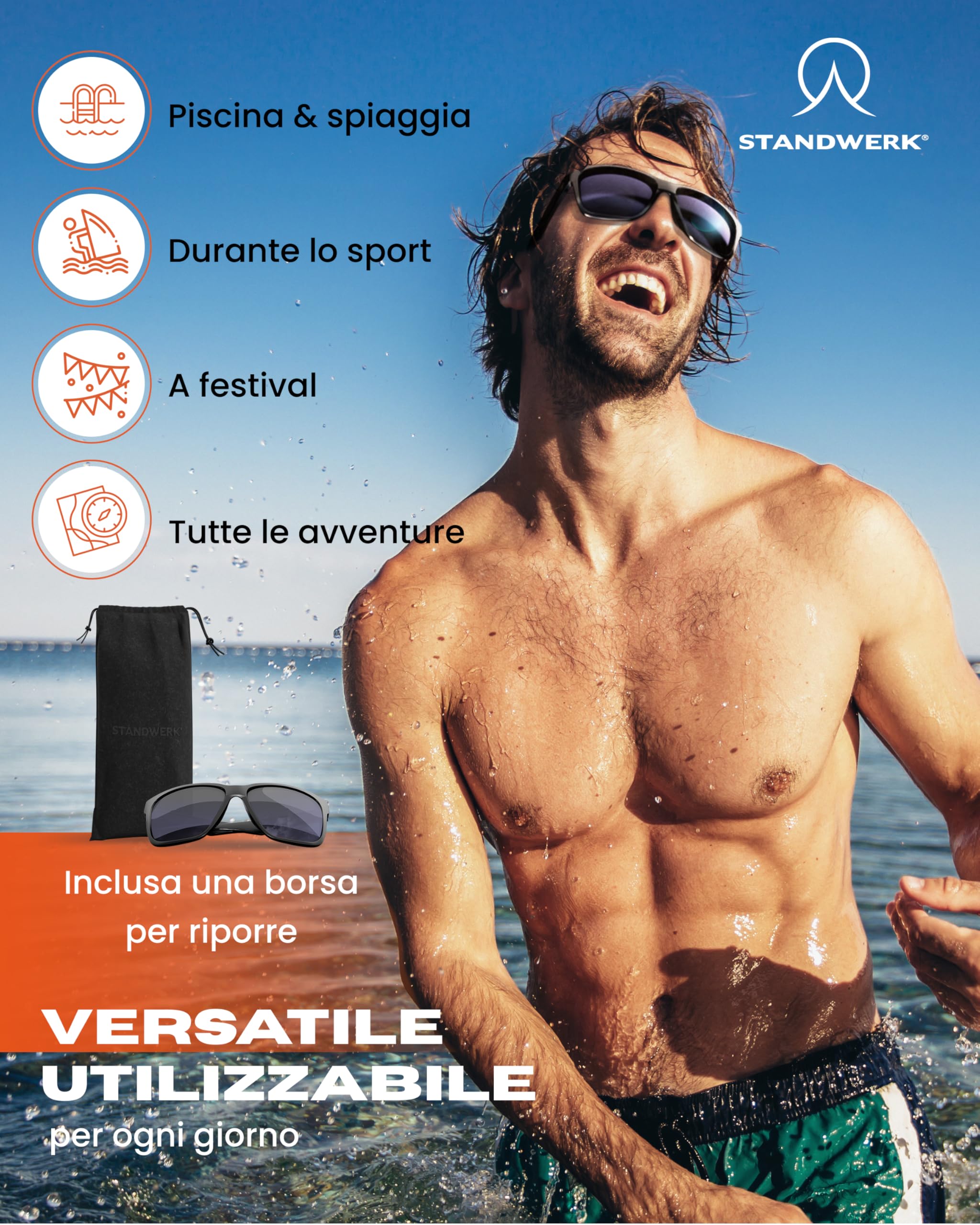 STANDWERK® Occhiali da sole uomo [polarizzati e protezione UV]