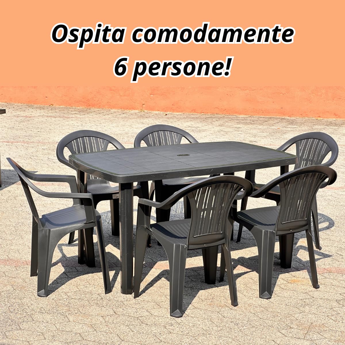 Tomaino Mesa de jardín de plástico rectangular con patas desmontables, 138 x 87 x 72 cm (new antracita)