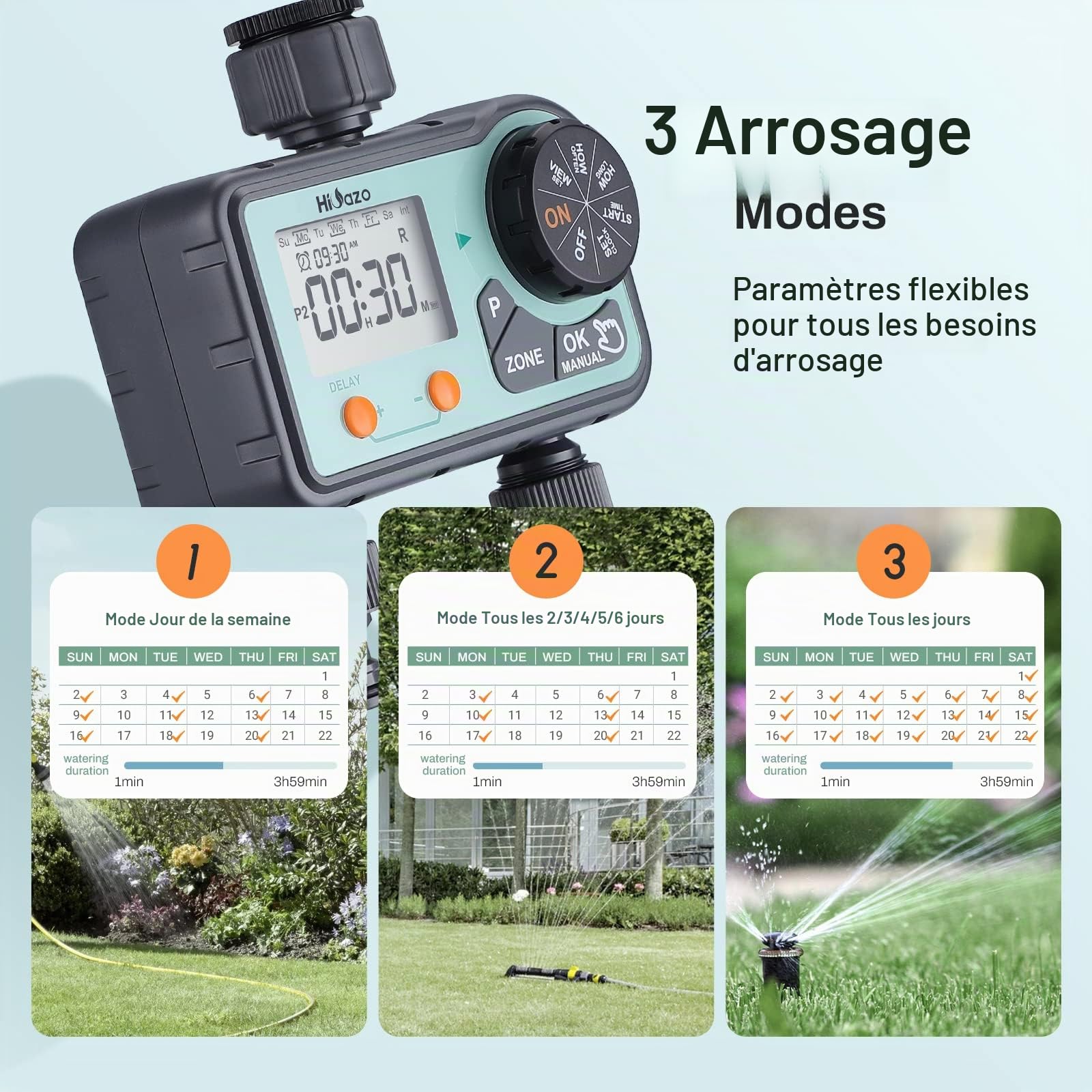 Programmateur Arrosage Automatique, 2 Sorties 6 programmes d'arrosage par Jour, arrosage Automatique et Rapide, Prend en Charge Le Mode Manuel/Retard de Pluie/Protection de Batterie Faible
