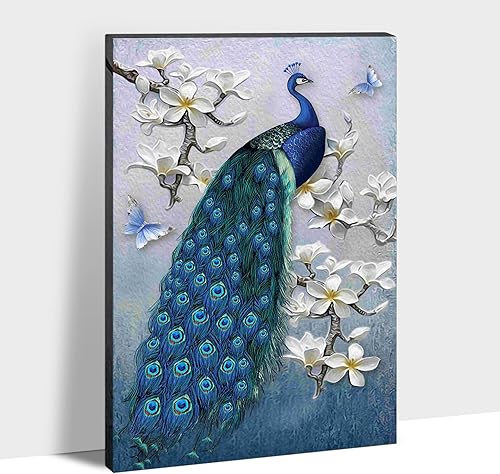 Miniatura 69 de Looife Lienzo decorativo para pared de pavo real, 16 x 32 pulgadas, pájaros verde azulado con flores, decoración de pared para decoración de DW148