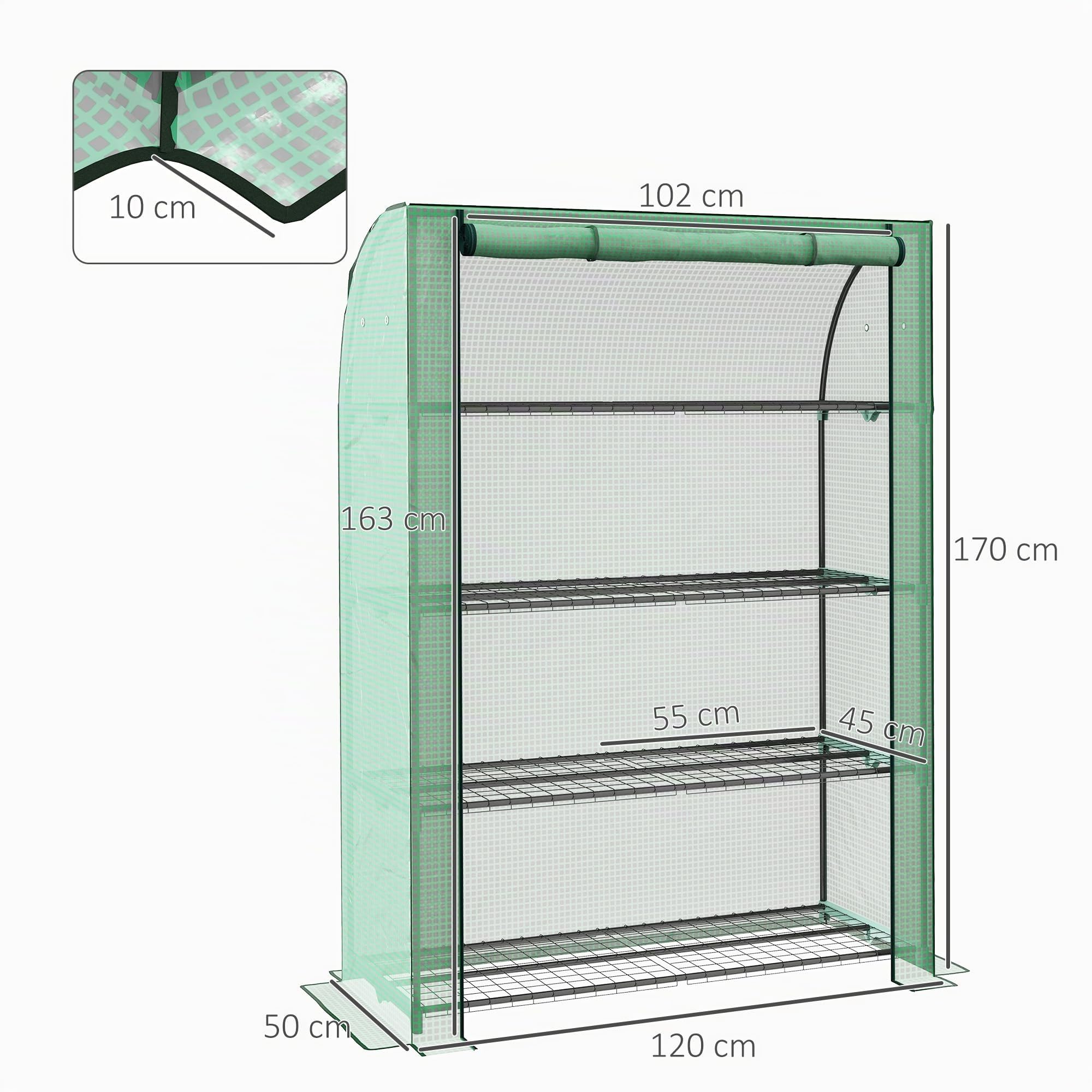 Outsunny Serre de Jardin PE avec Étagères 4 Niveaux 120 x 50 x 170 cm Vert