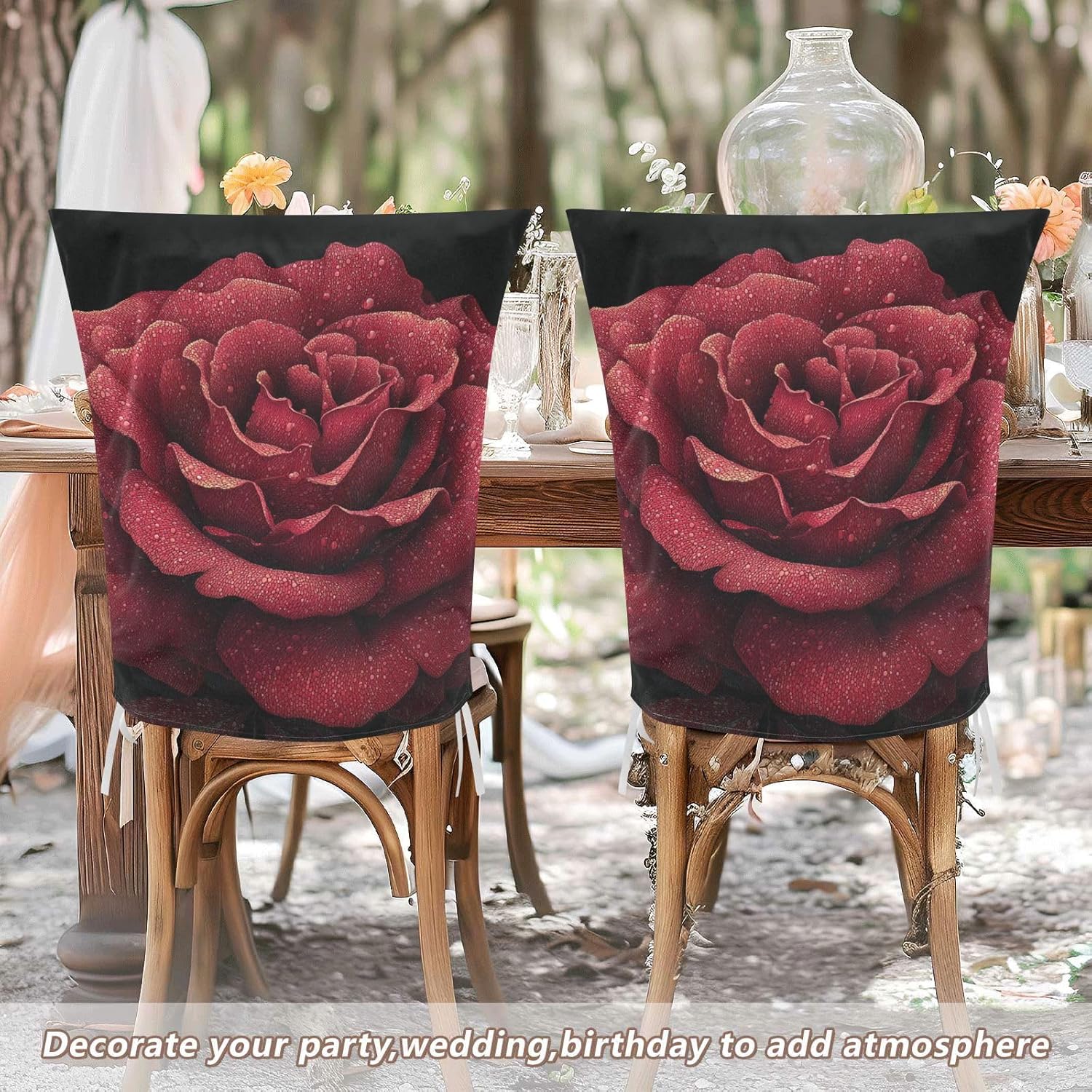 ALAZA Vintage Red Roses Chair Back Cover Set of 6, Washable Reusable Removable Chair Slipcovers Decorative Chair Cover for Home Kitchen Wedding Party